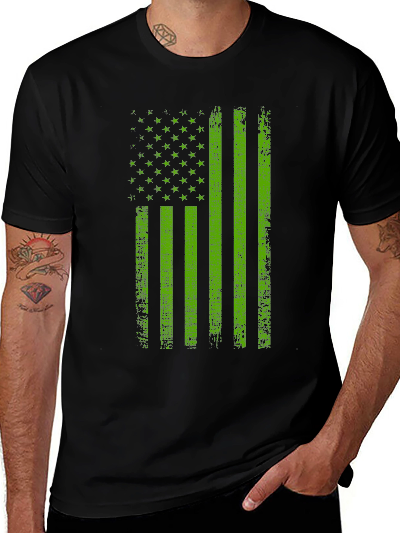 Variant 19 of Green American Flag Graphic T-Shirt