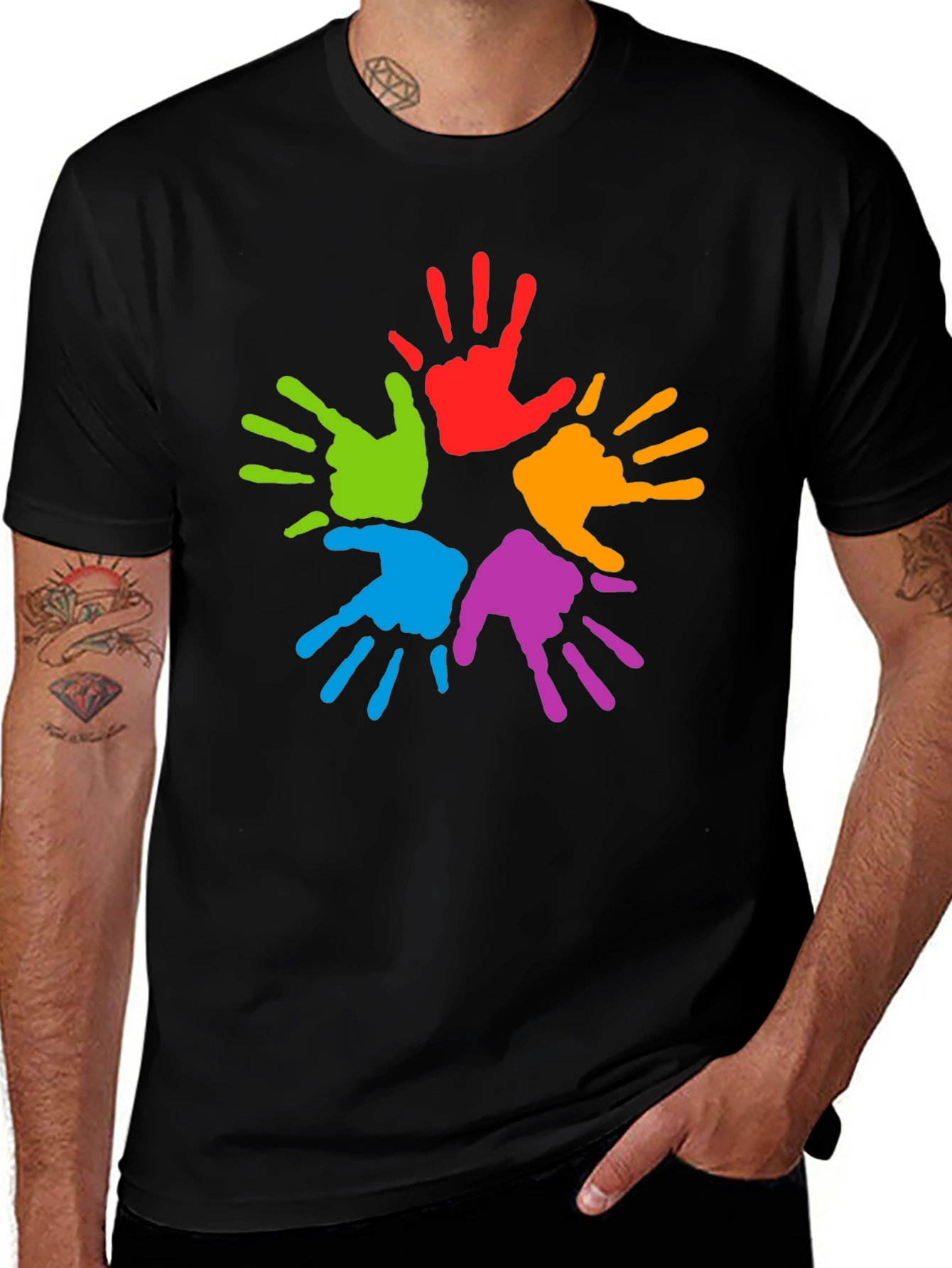Variant 23 of Colorful Handprint Graphic Black T-Shirt