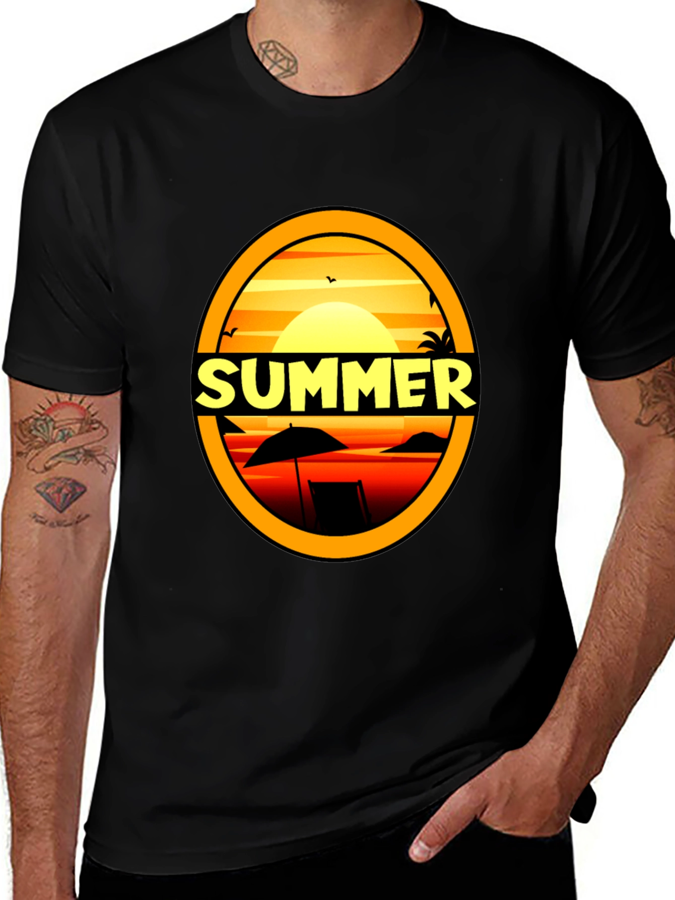 Summer Beach Graphic Tee - Black