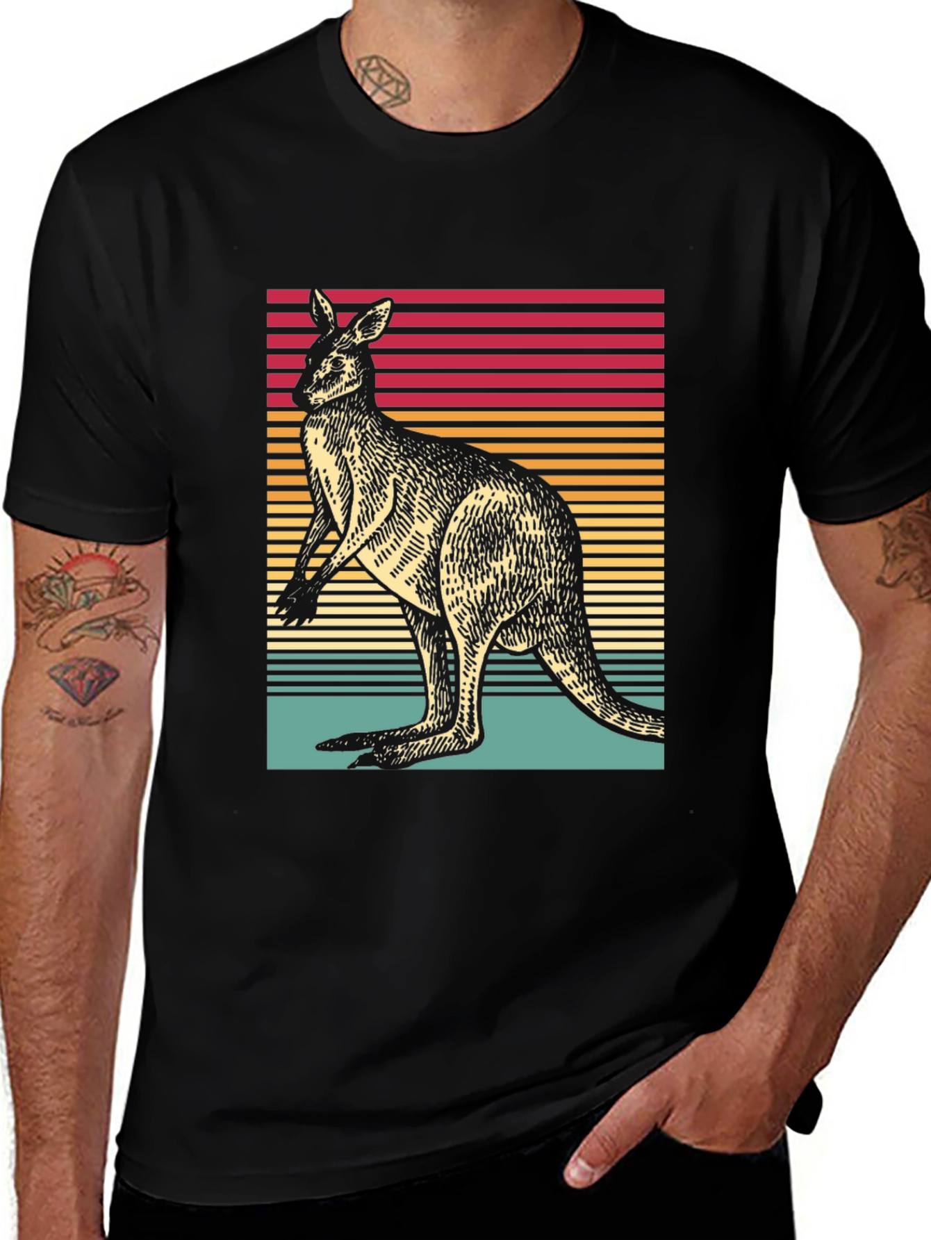 Variant 6 of Retro Kangaroo T-Shirt: Vintage Stripe Design
