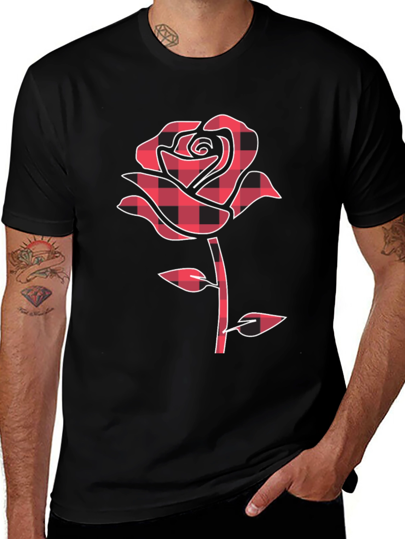 Variant 21 of Red Plaid Rose Graphic T-Shirt
