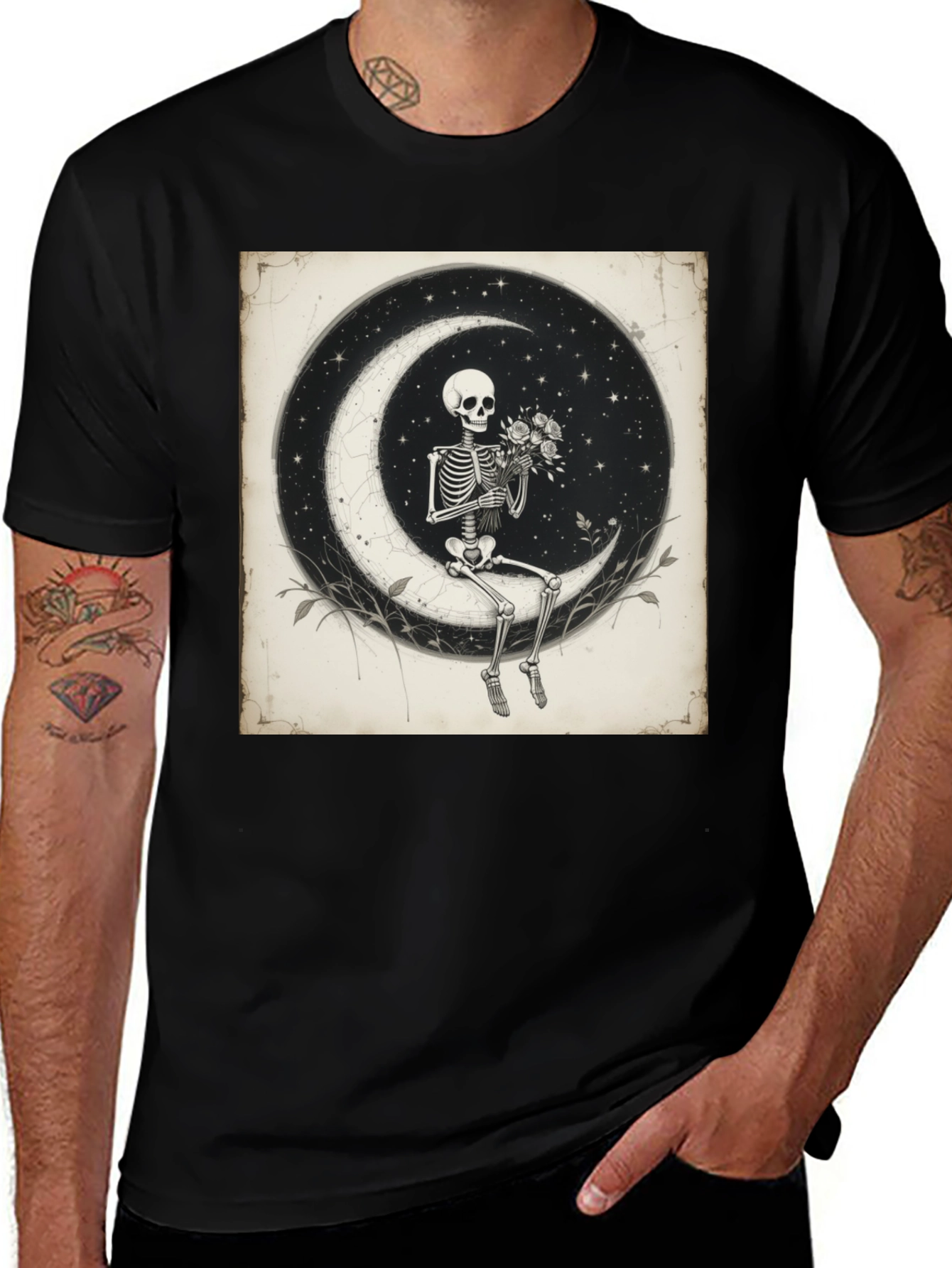 Variant 3 of Moonlight Skeleton T-Shirt - Unique Gothic Design