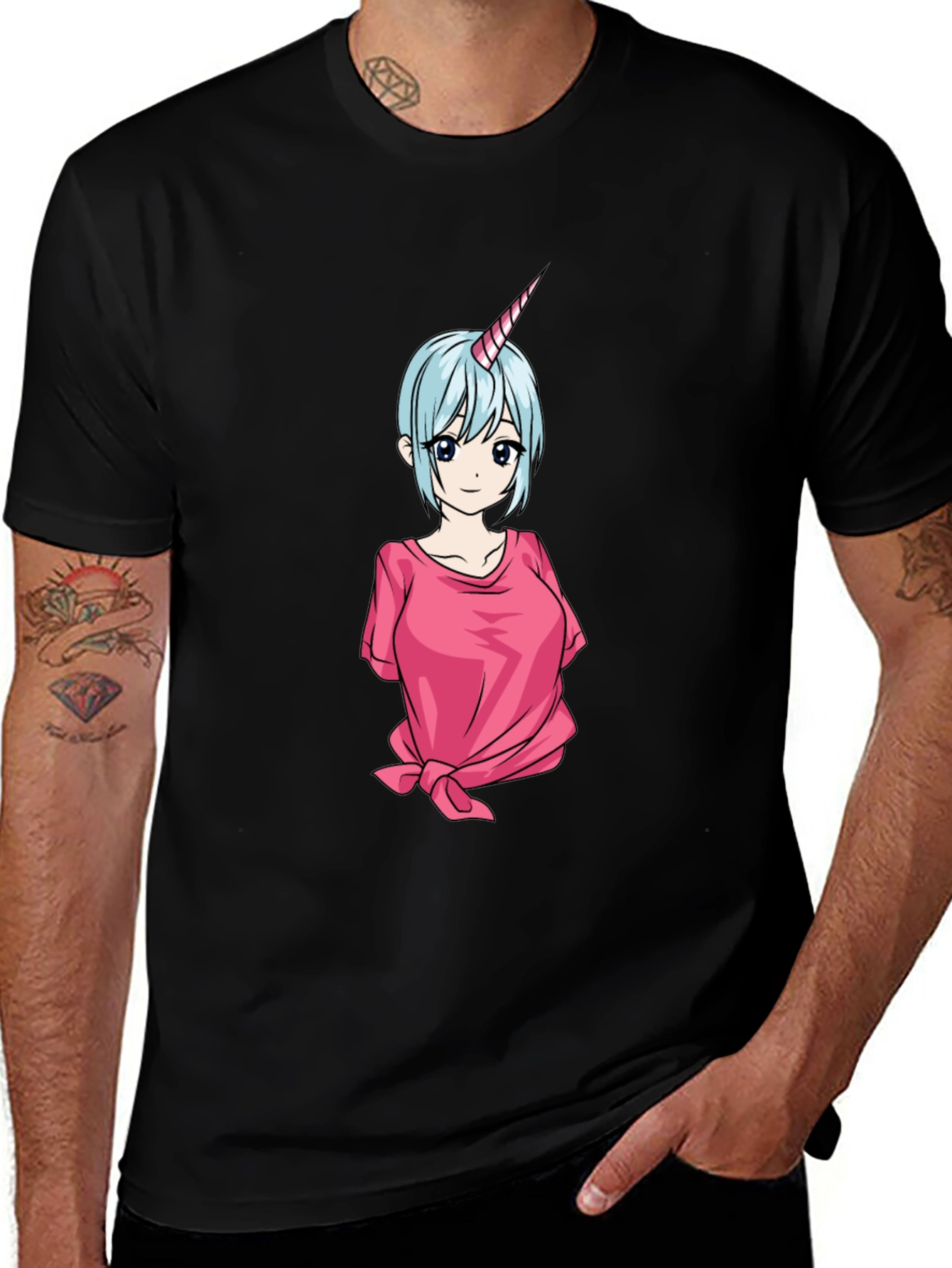 Variant 23 of Anime Unicorn Girl Black T-Shirt