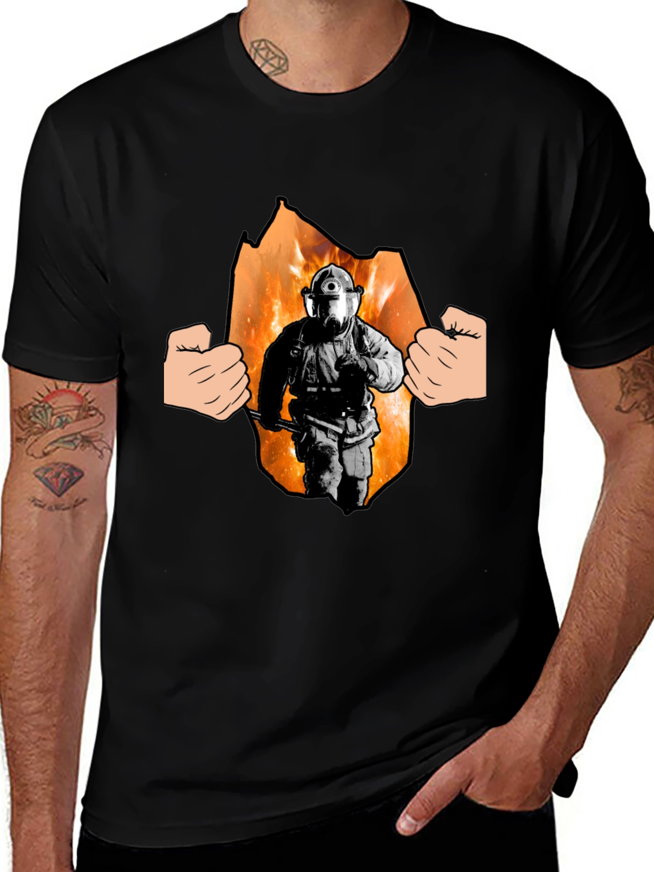 Variant 16 of Firefighter Hero T-Shirt - Black Cotton Tee