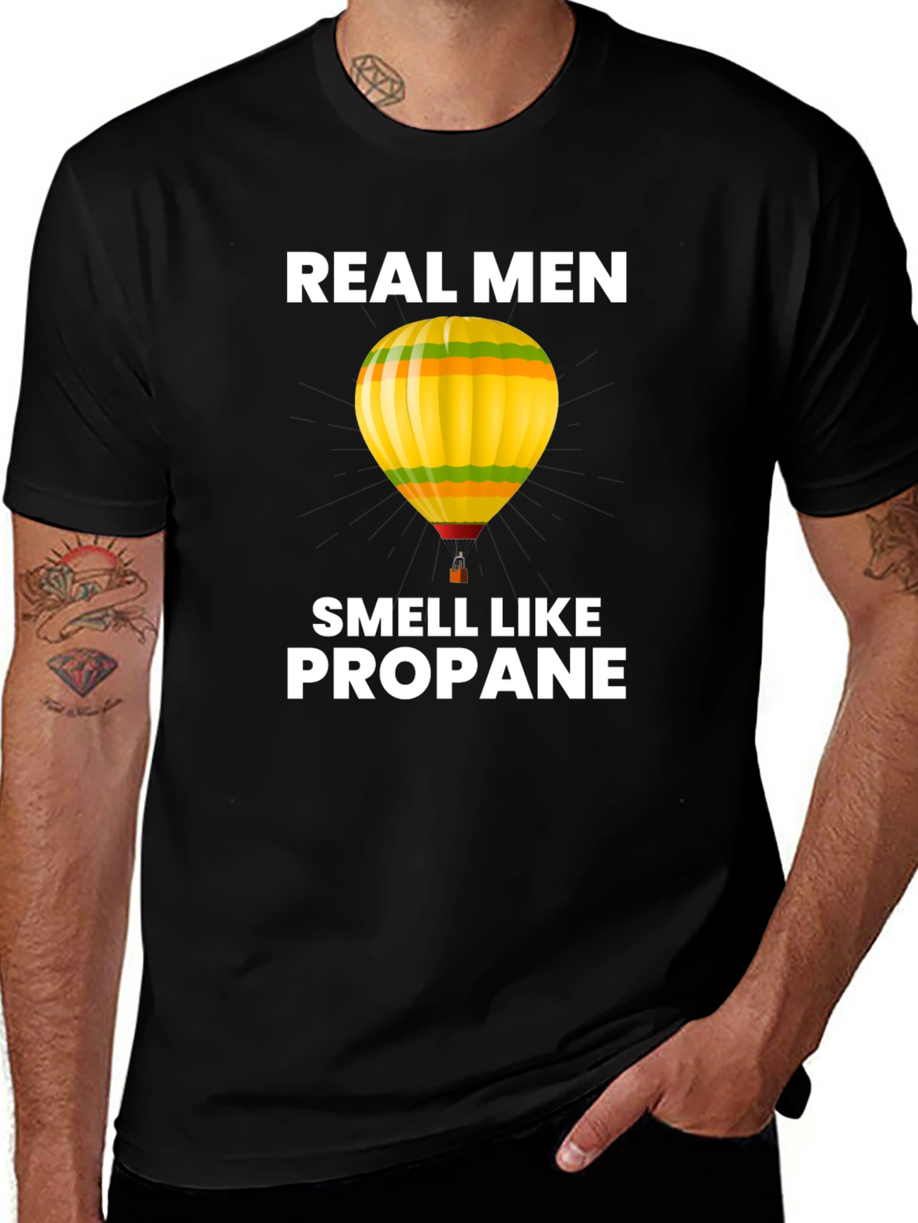 Variant 24 of Real Men Smell Like Propane Hot Air Balloon Graphic Tee