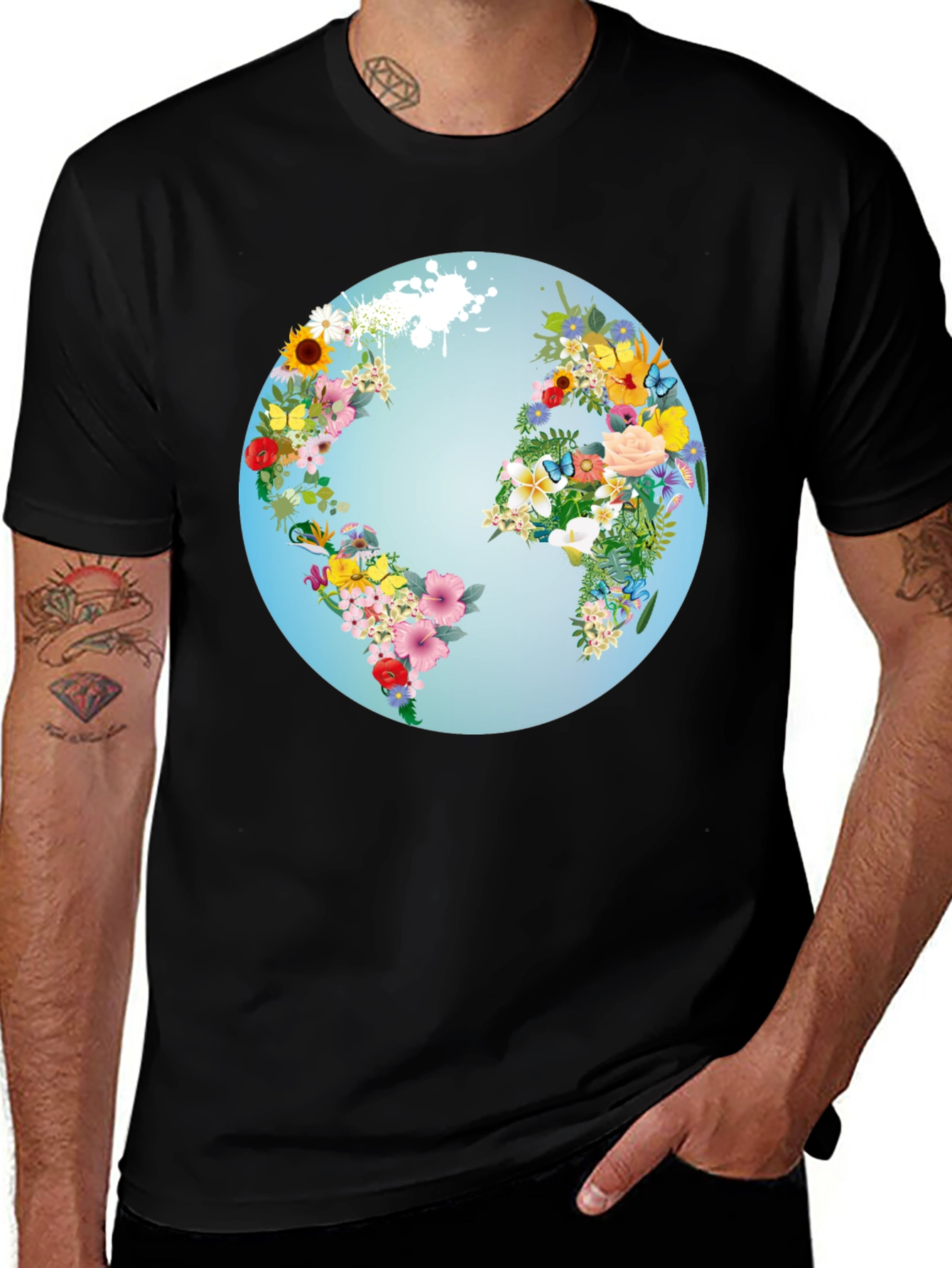 Variant 25 of Floral World Map Graphic Tee