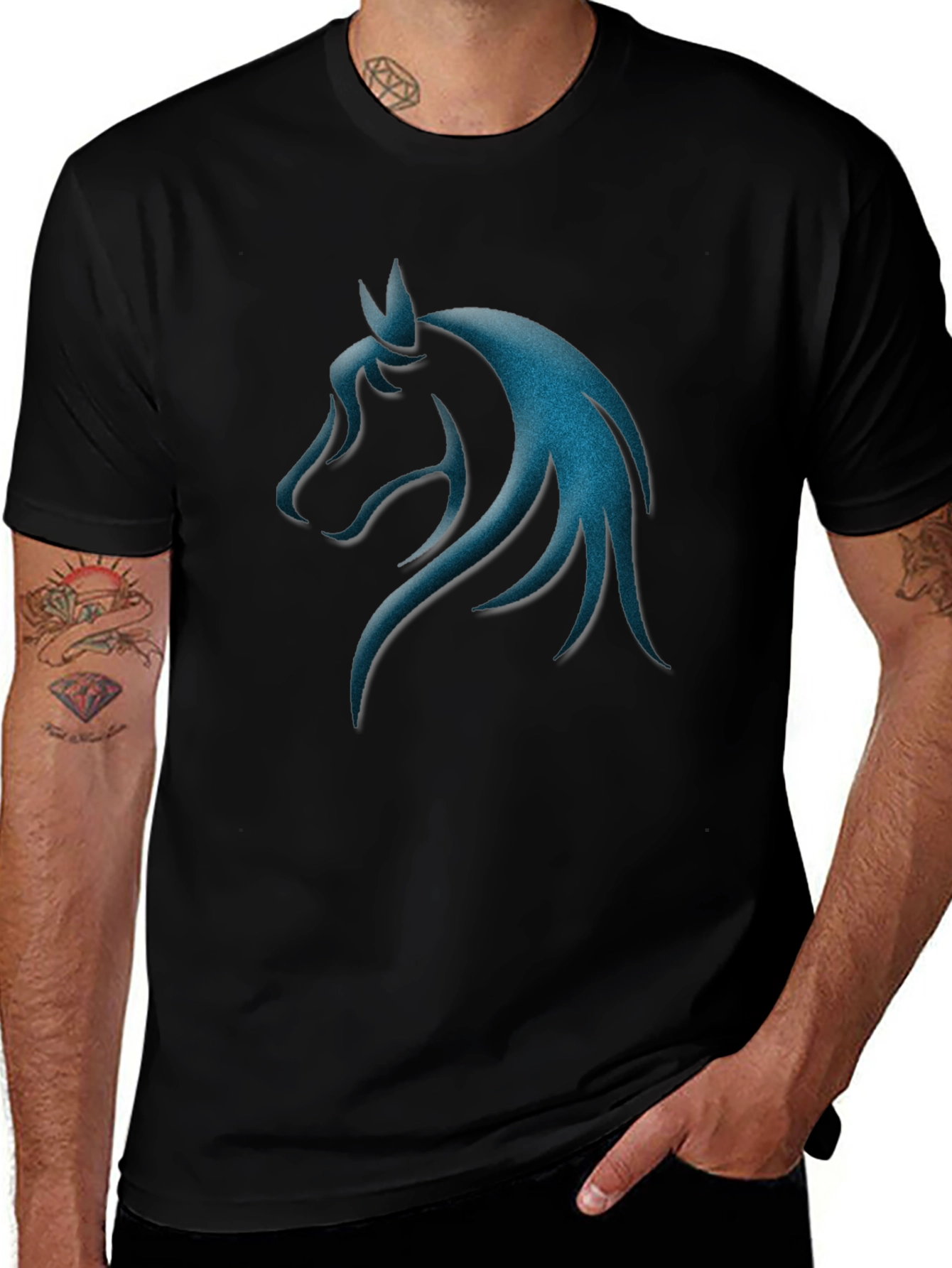 Variant 2 of Men's Black T-Shirt with Horse Head Graphic