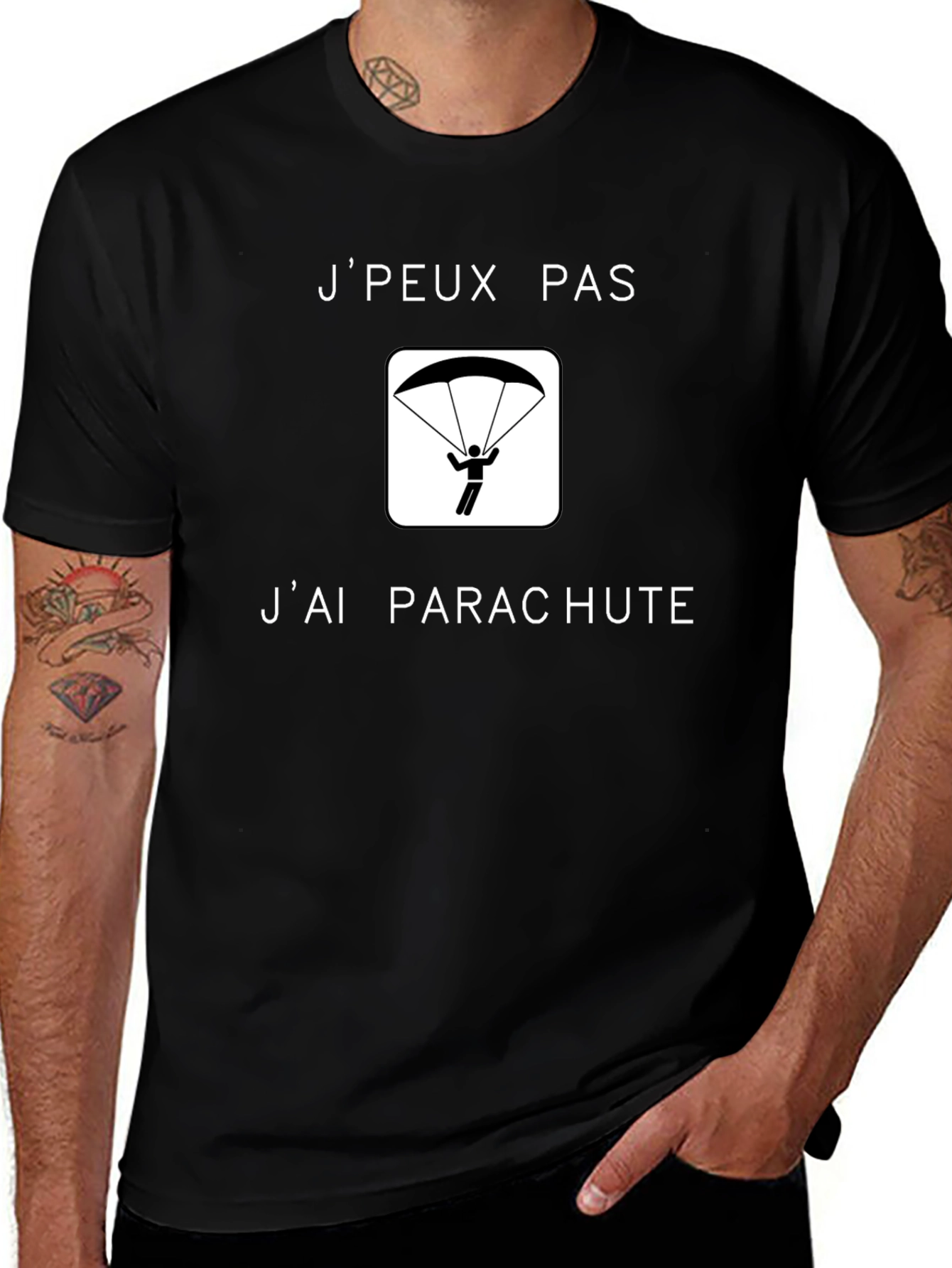 Variant 9 of Funny French Parachute T-Shirt - "J'peux pas j'ai parachute"