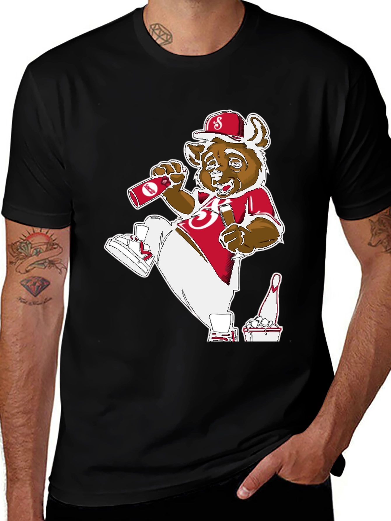 Variant 3 of Bear Drinking T-Shirt - Cool Cartoon Tee