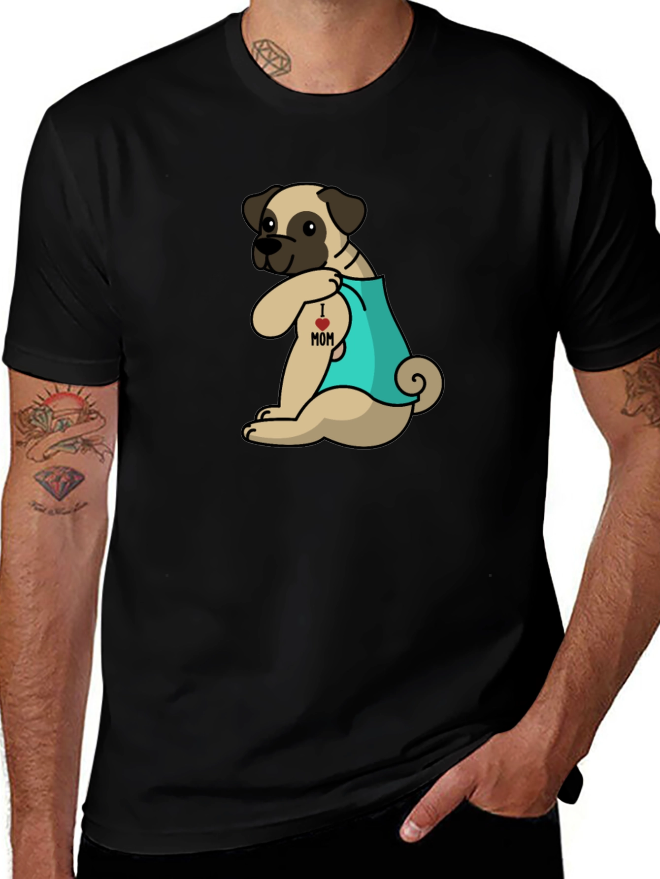 Variant 19 of I Heart Mom Tattoo Pug T-Shirt