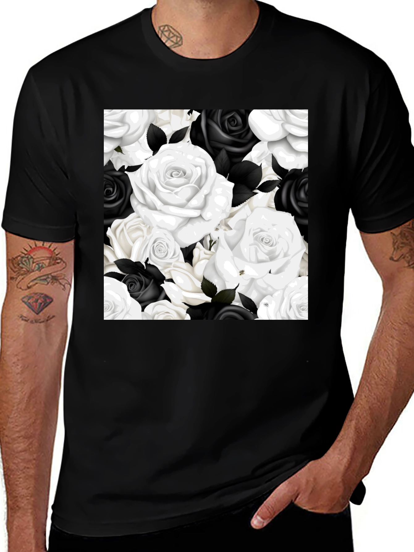 Variant 22 of Black T-Shirt with Floral Rose Design