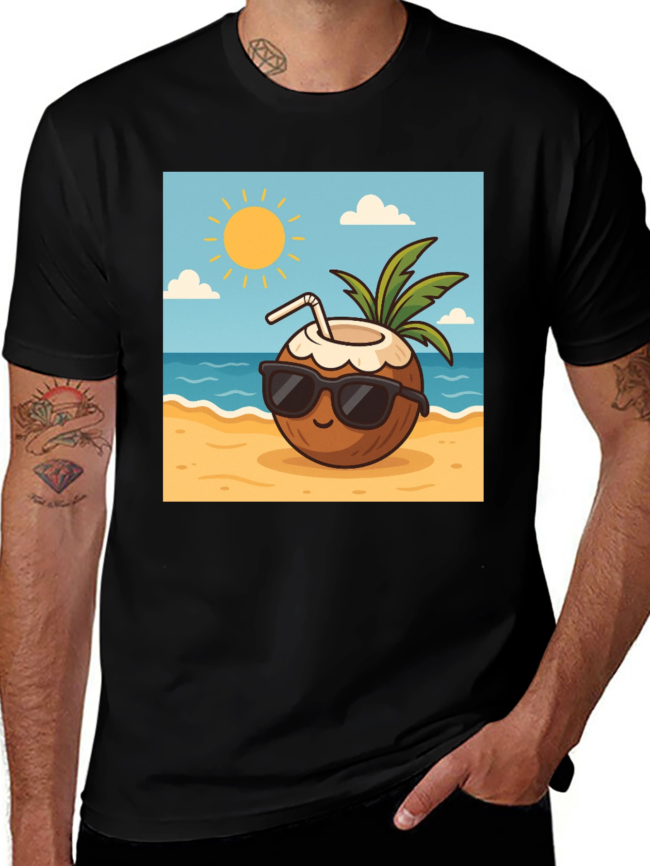 Variant 12 of Cool Coconut Graphic Tee - Black Casual T-Shirt