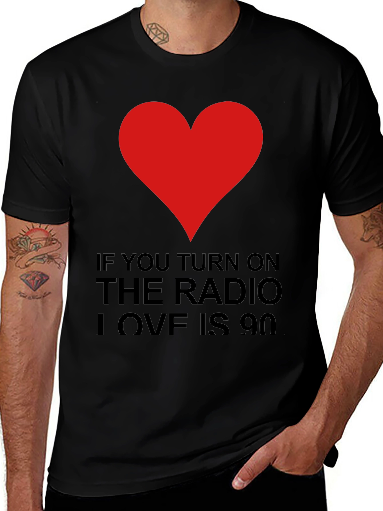 Variant 16 of Radio Love Men's Black T-Shirt - Heart Graphic Tee