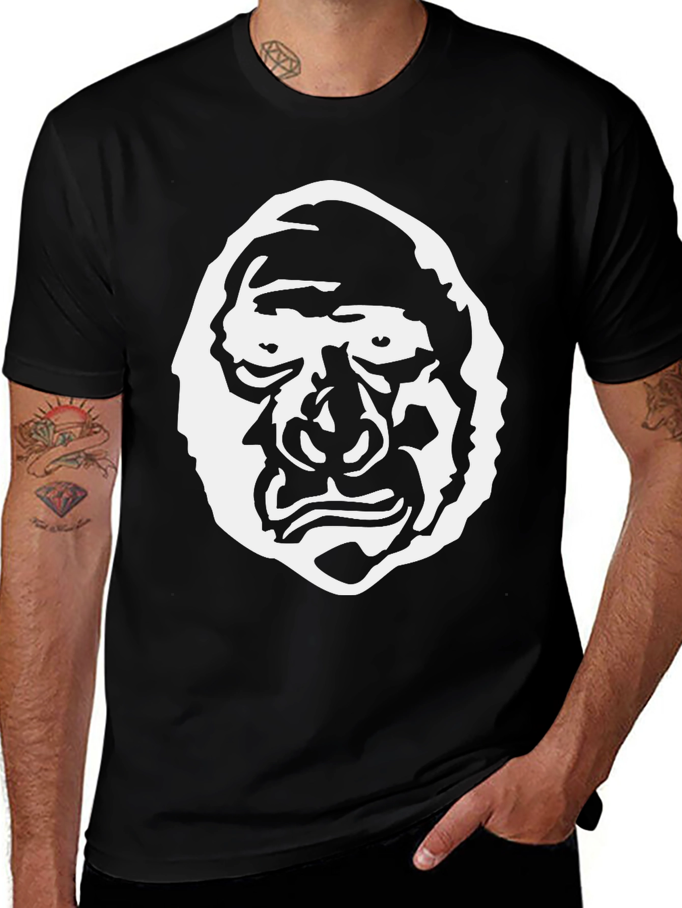 Variant 11 of Graphic Tee - Grotesque Face Design, Black Cotton
