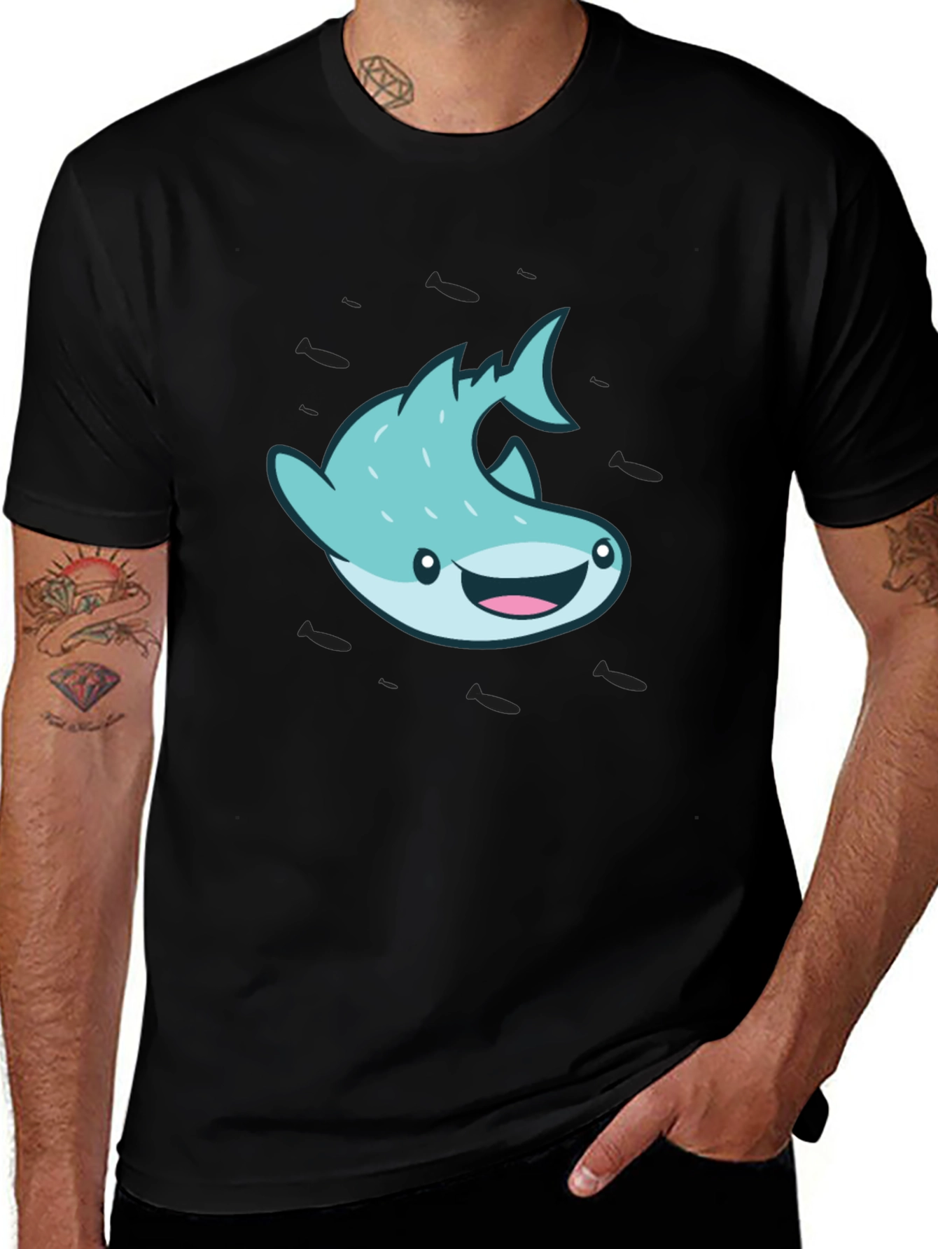 Variant 15 of Cute Cartoon Shark Graphic Black T-Shirt