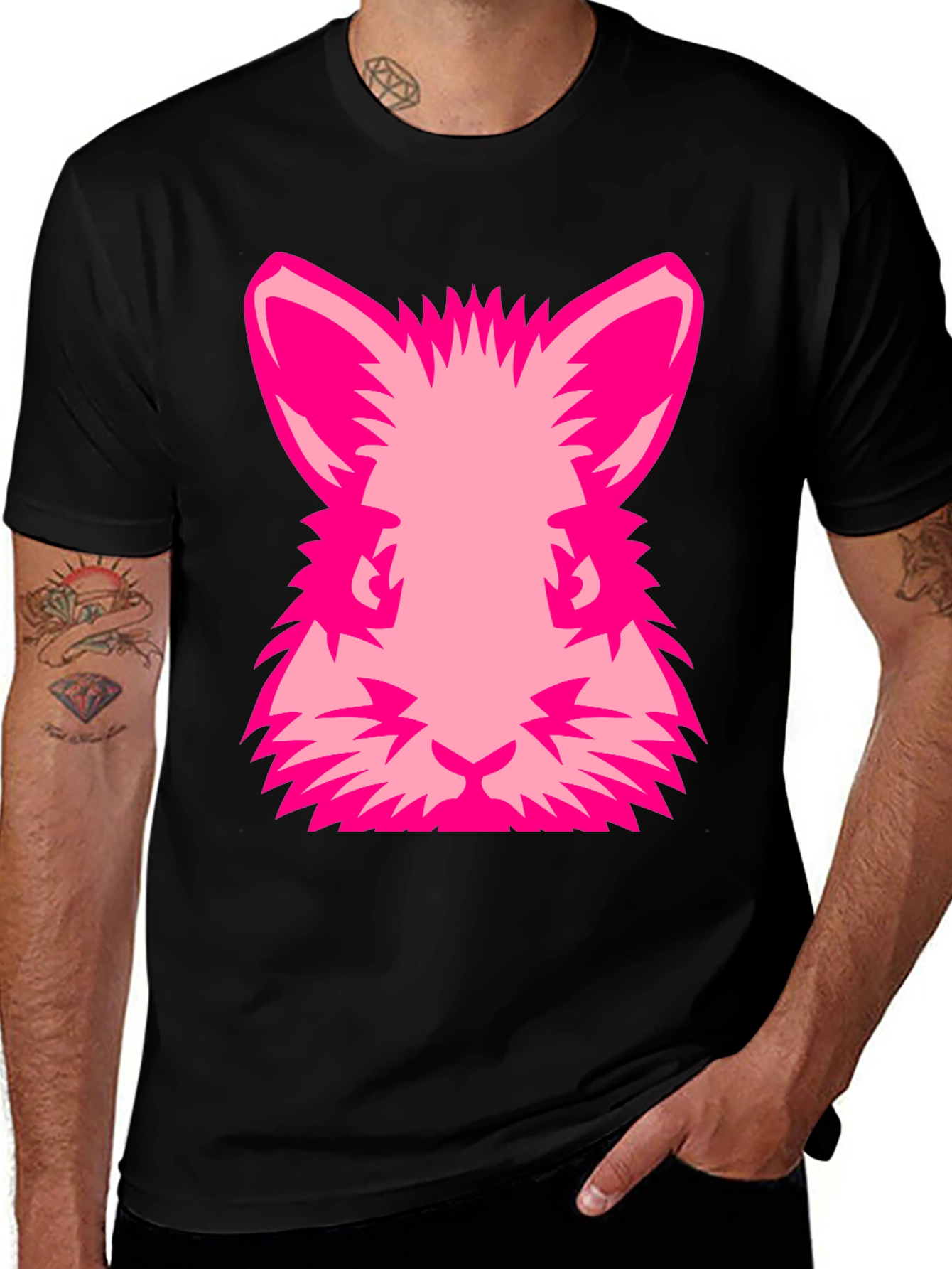 Variant 28 of Pink Rabbit Graphic Tee - Black Cotton Blend Shirt