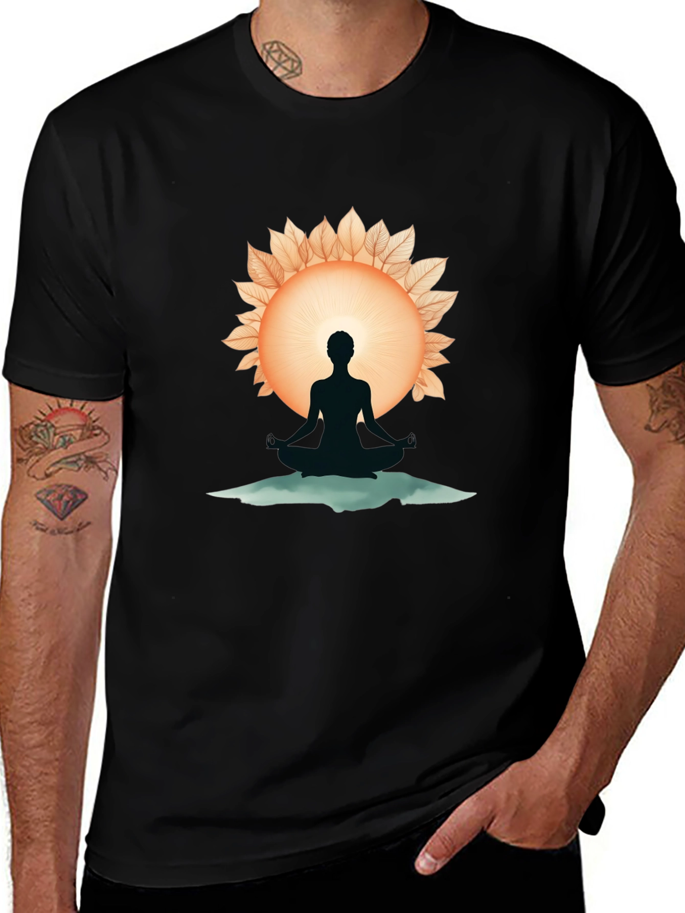 Variant 3 of Meditative Silhouette Graphic Tee - Black