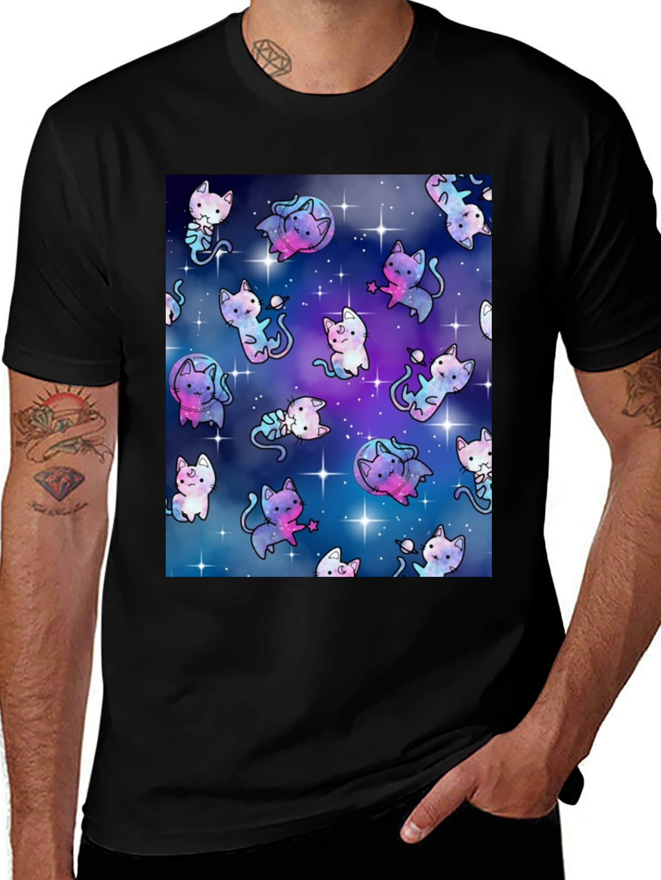 Variant 16 of Galaxy Cat Black T-Shirt