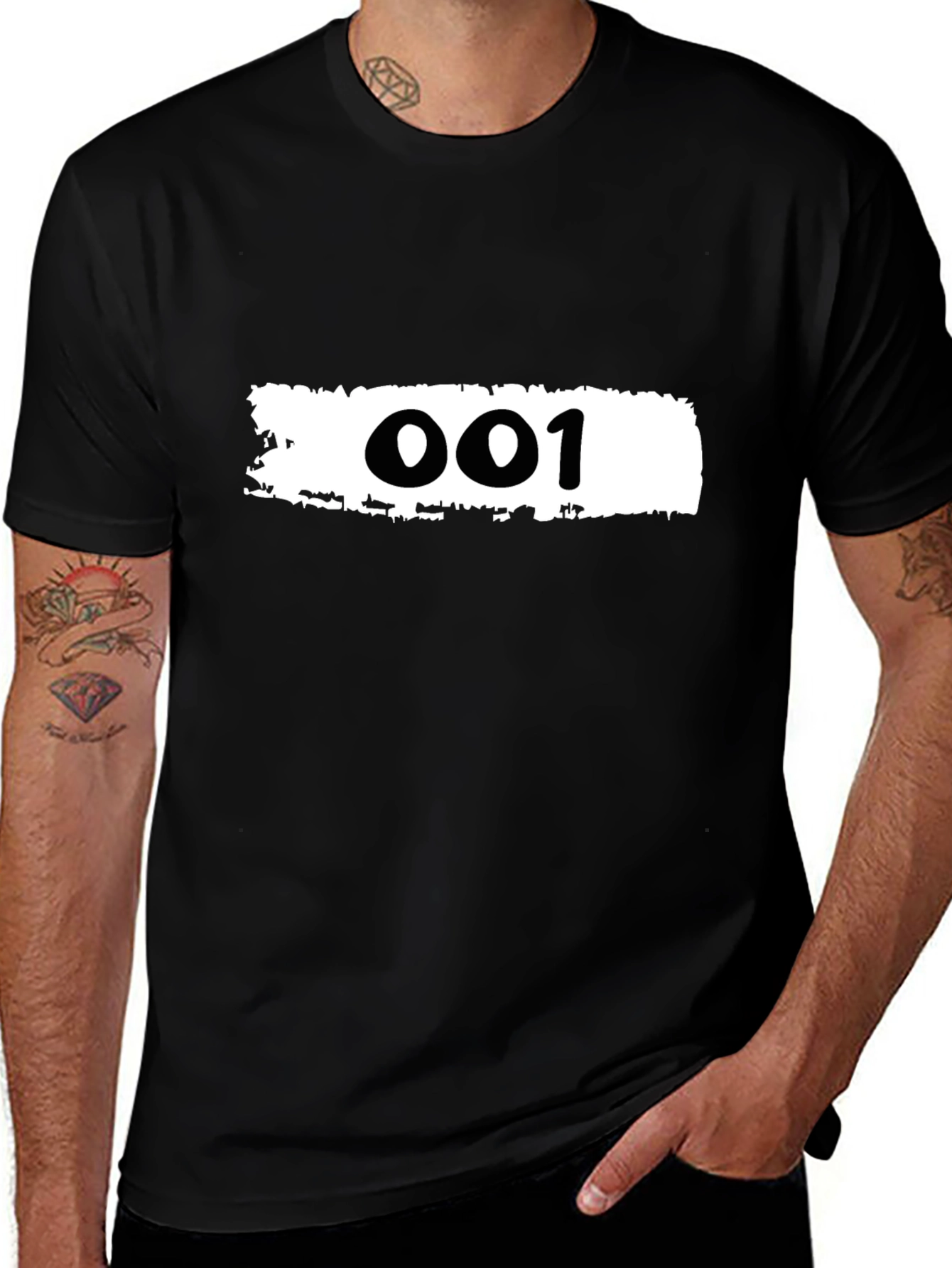 Variant 3 of Black T-Shirt with '001' Graphic Print