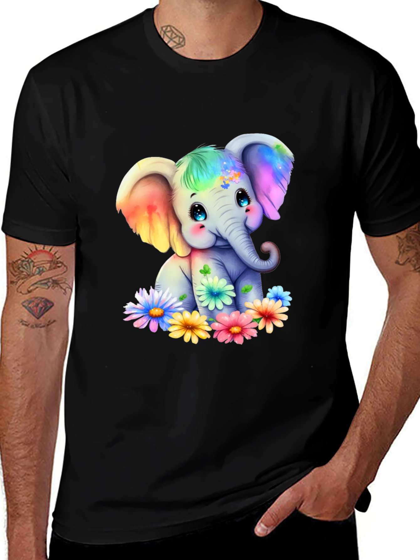 Variant 7 of Rainbow Elephant Flower T-Shirt