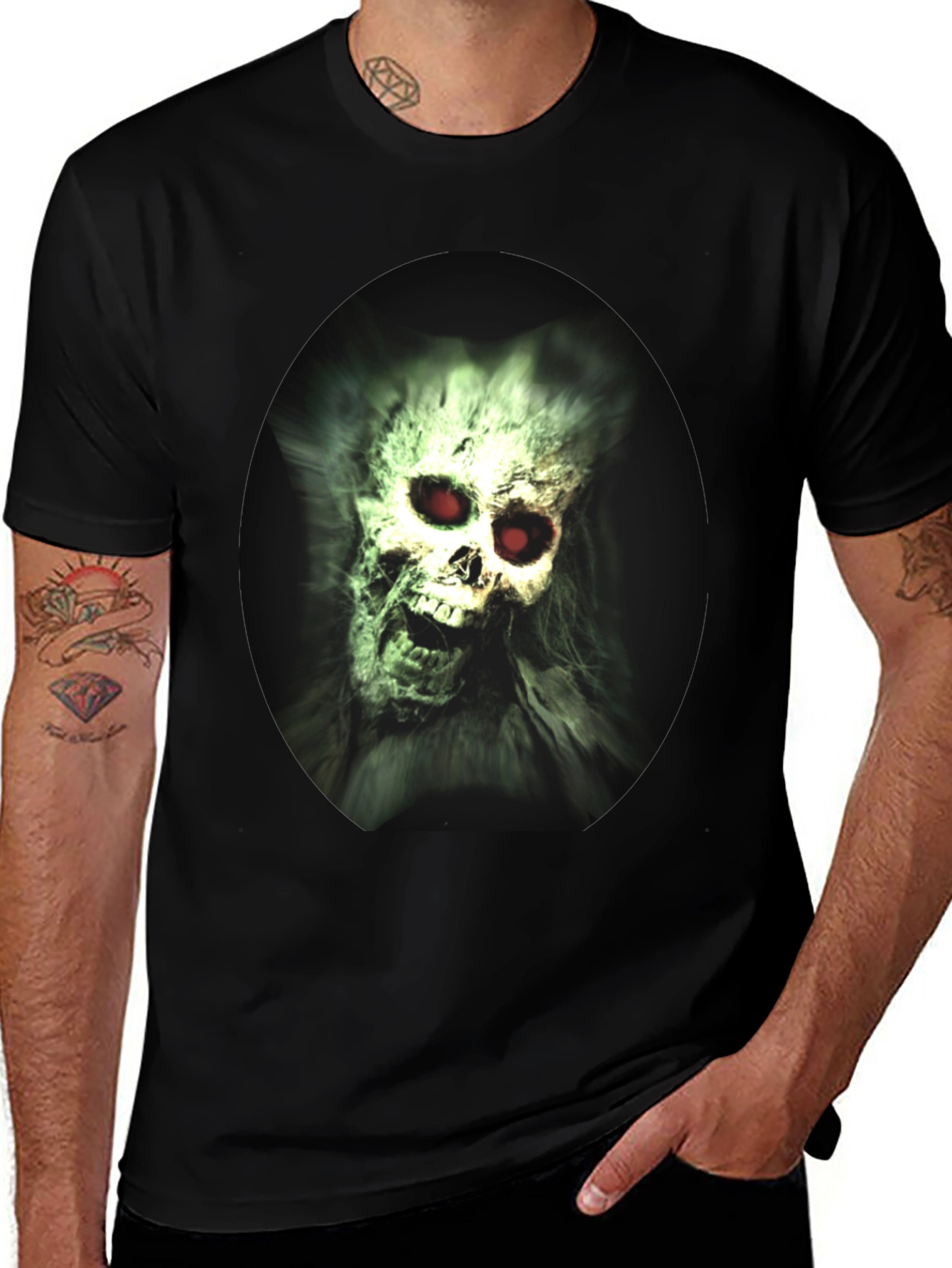 Variant 12 of Creepy Skull Graphic Print Black T-Shirt
