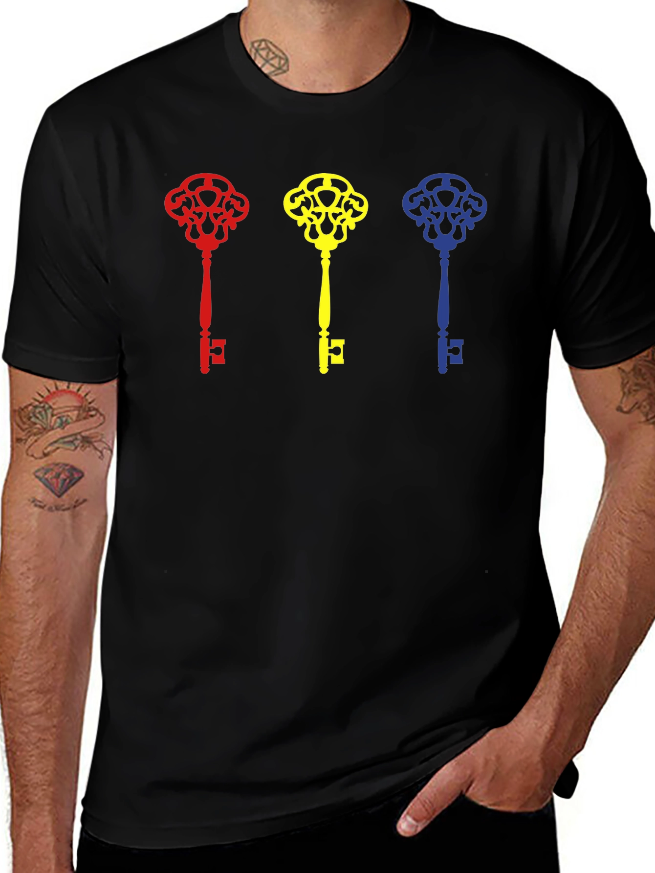 Variant 25 of Colorful Keys Black T-Shirt | Novelty Graphic Tee