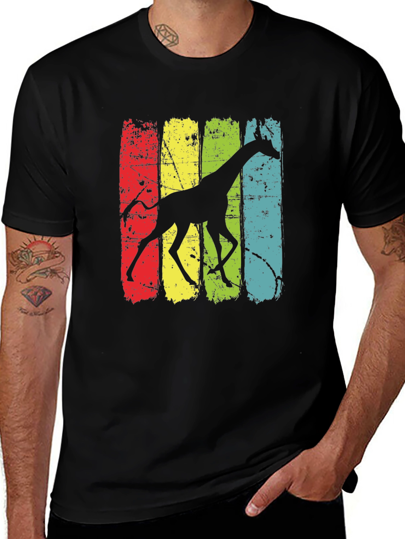 Variant 11 of Retro Giraffe Graphic Tee - Men's Black T-Shirt