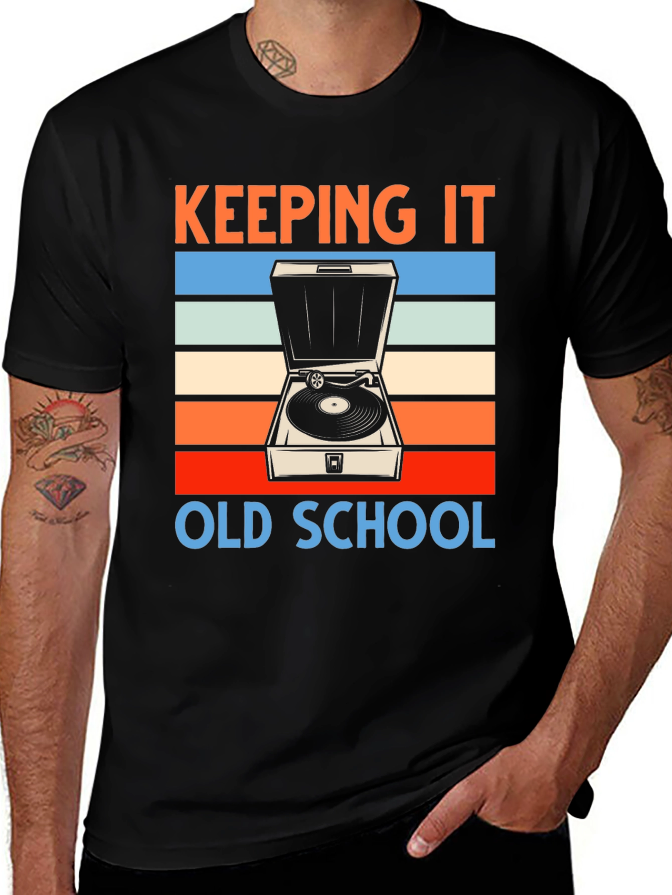 Variant 12 of Keeping It Old School Retro Record Player Graphic Tee