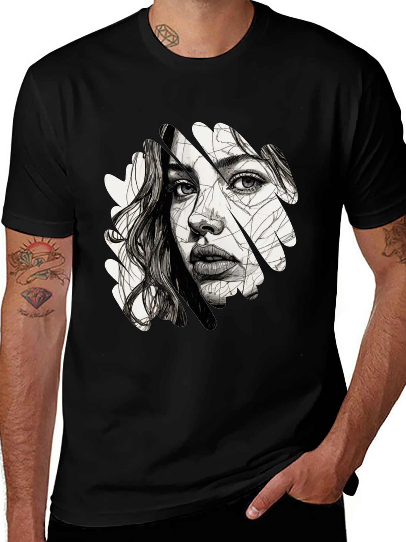 Variant 22 of Abstract Woman Face Graphic Black T-Shirt