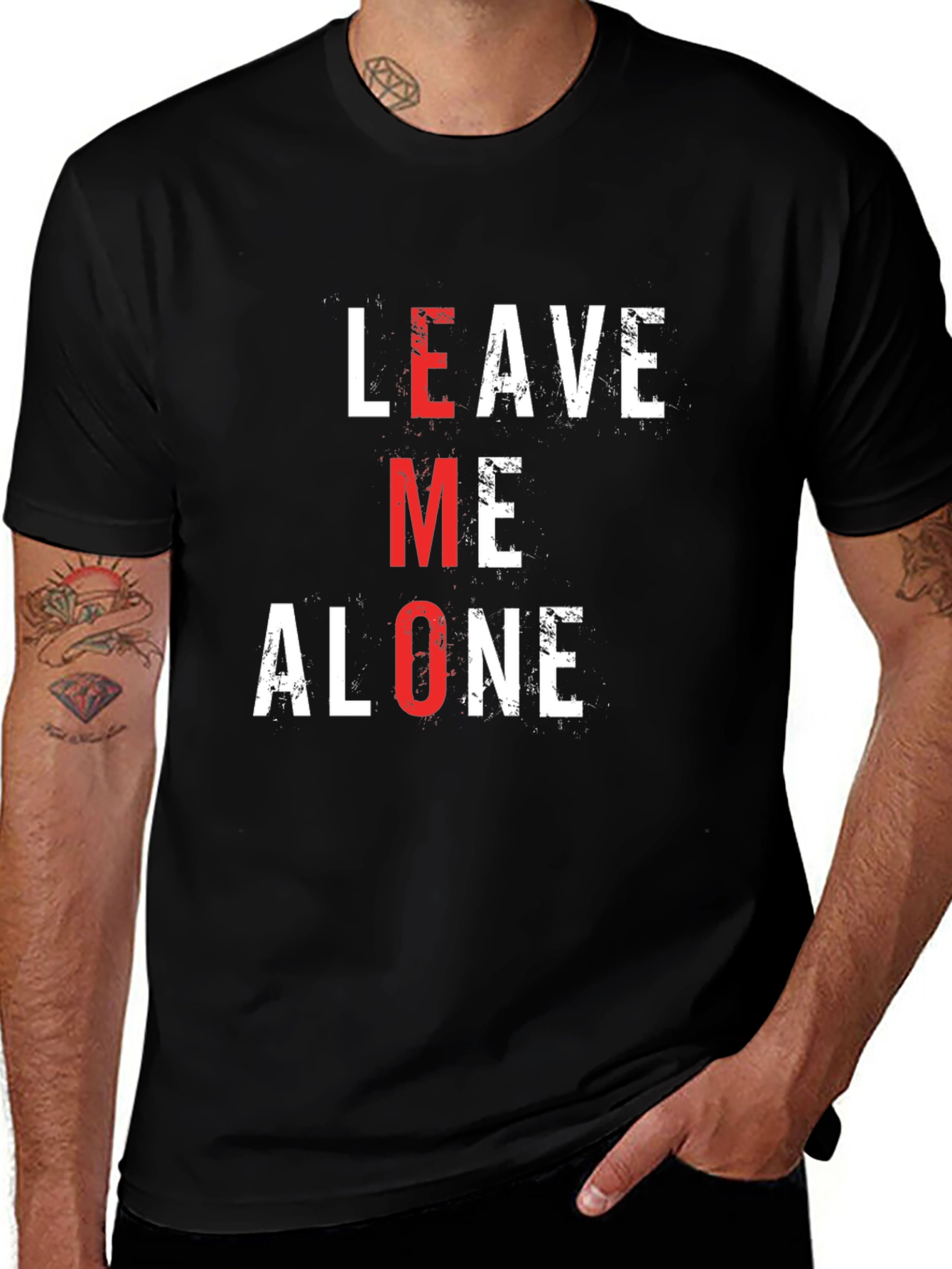 Variant 25 of Leave Me Alone Graphic Tee - Black Crew Neck Shirt