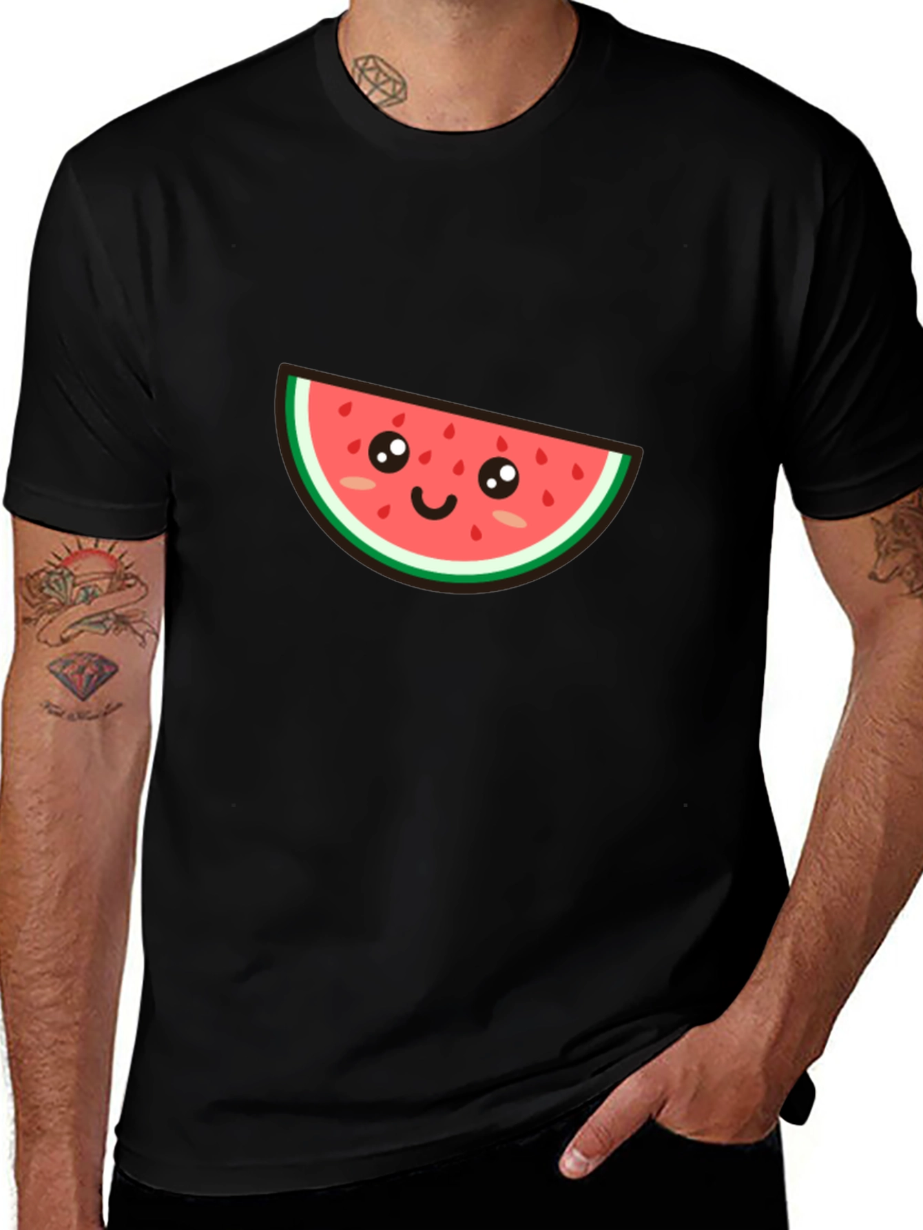 Variant 5 of Cute Watermelon Slice Graphic Tee - Black