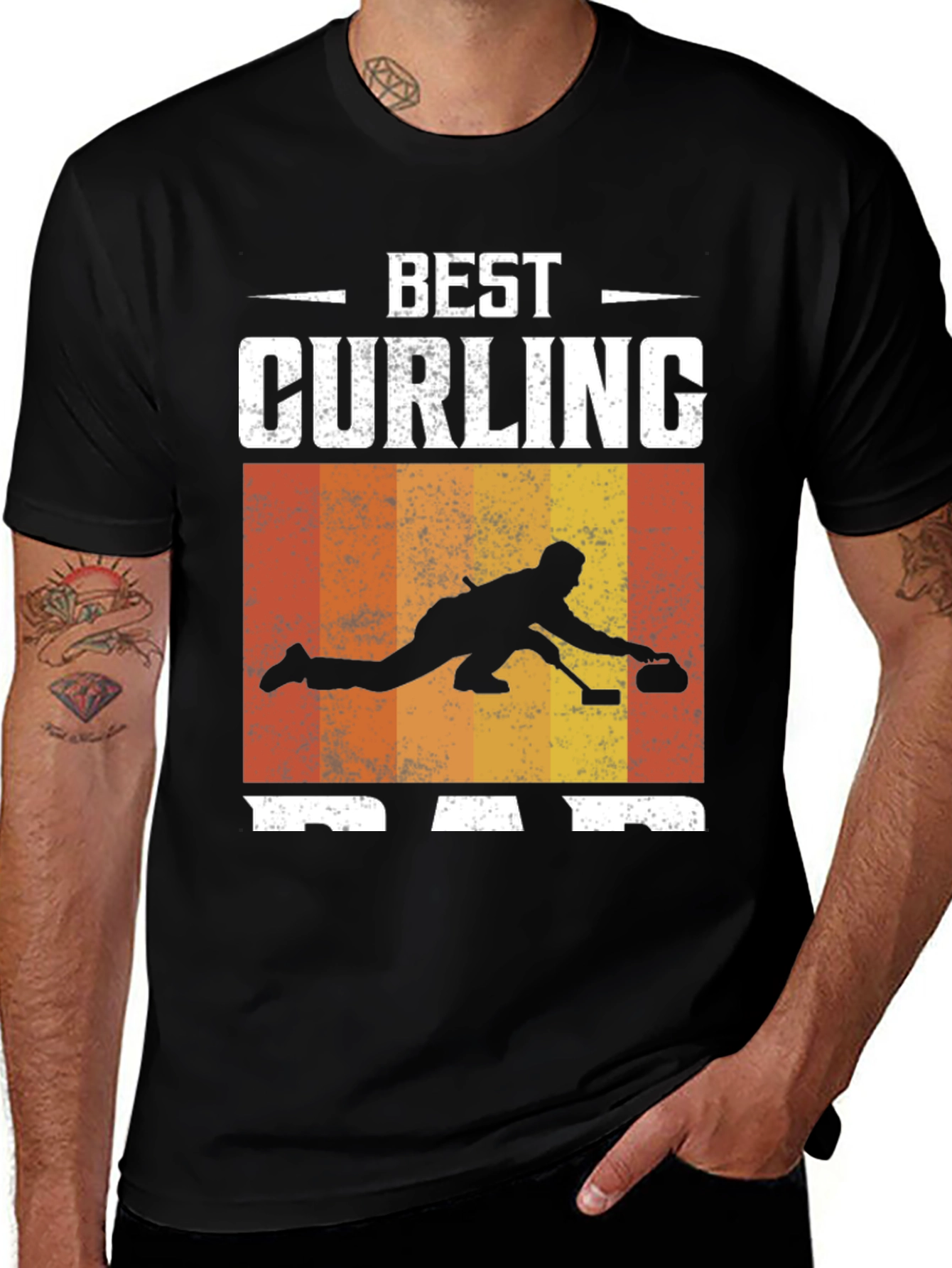 Variant 8 of Best Curling Dad T-Shirt Black Graphic Tee