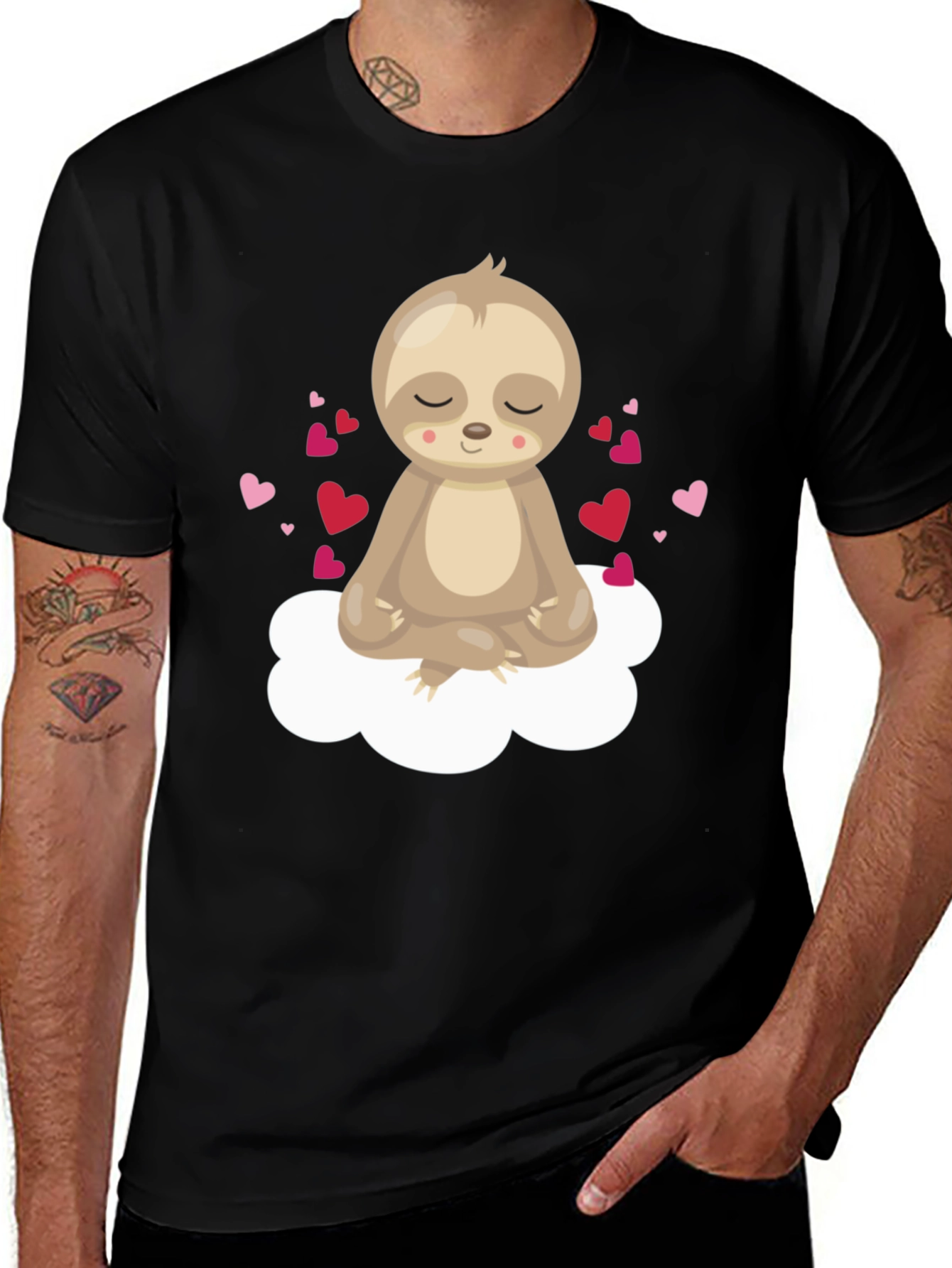 Variant 7 of Zen Sloth T-Shirt - Meditating Sloth on Cloud with Hearts