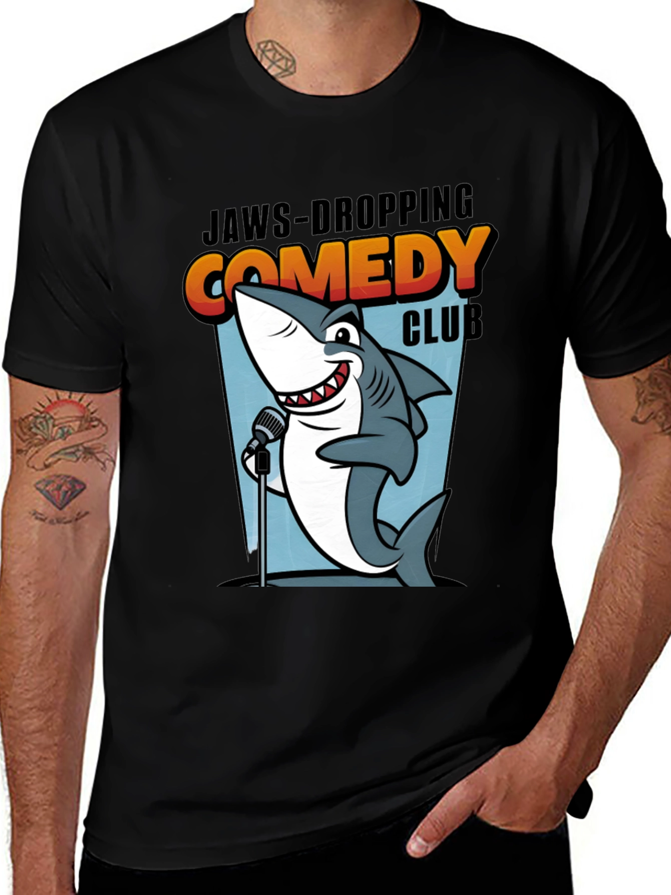 Jaws-Dropping Comedy Club T-Shirt Stand-Up Shark Tee