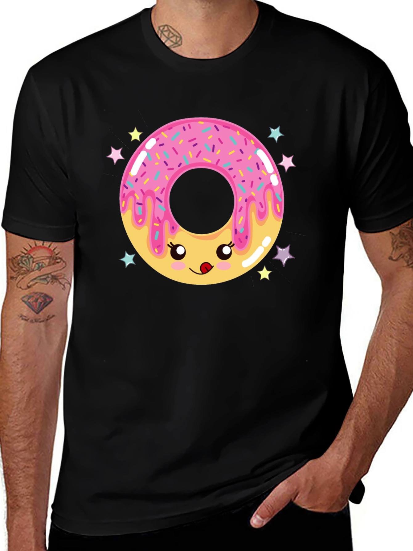 Variant 13 of Kawaii Donut Graphic Tee - Black Cotton Comfort