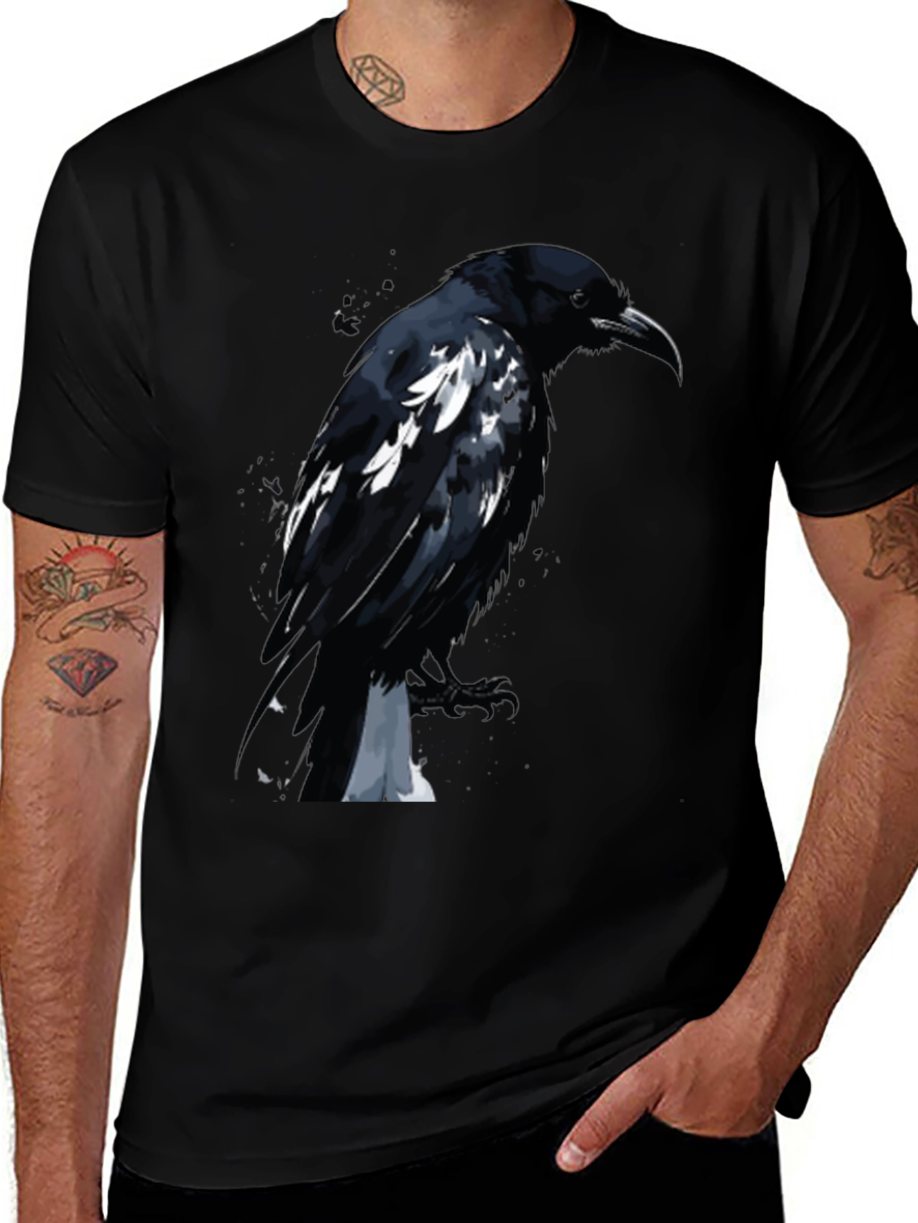 Variant 23 of Raven Graphic Tee - Black Cotton T-Shirt