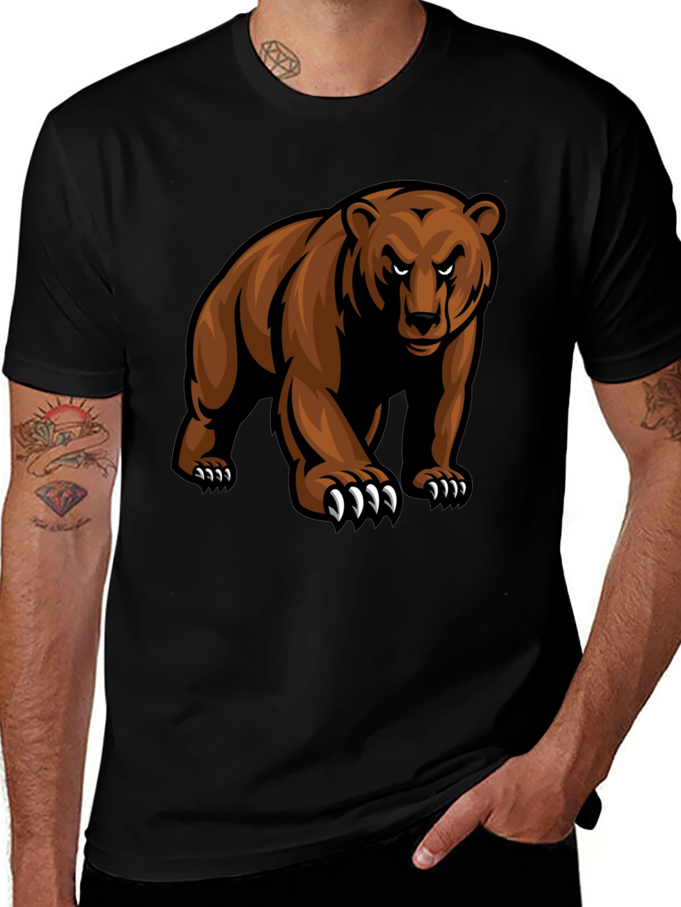 Variant 8 of Men's Black T-Shirt with Grizzly Bear Graphic