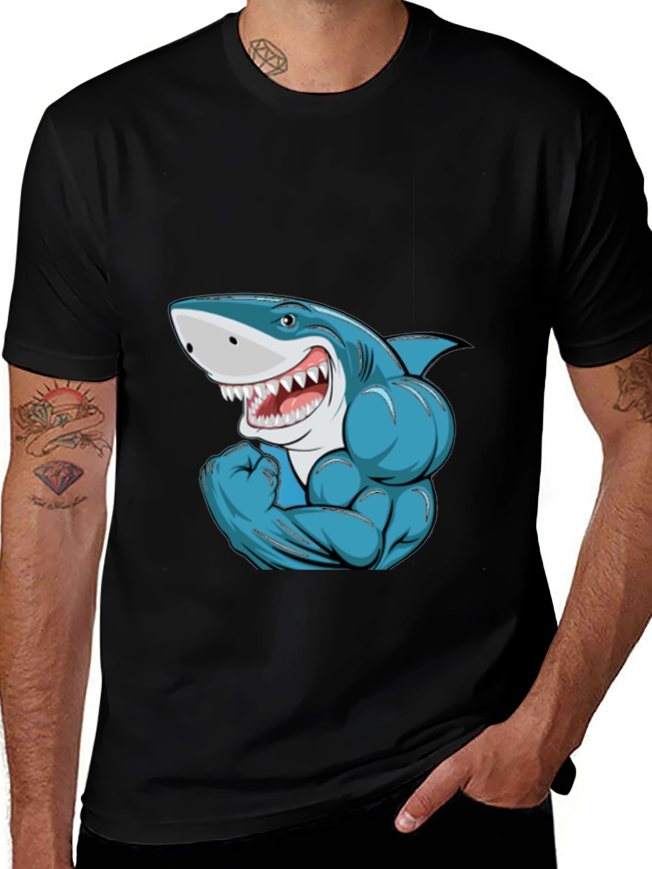 Muscle Shark Graphic Tee - Black Cotton T-Shirt