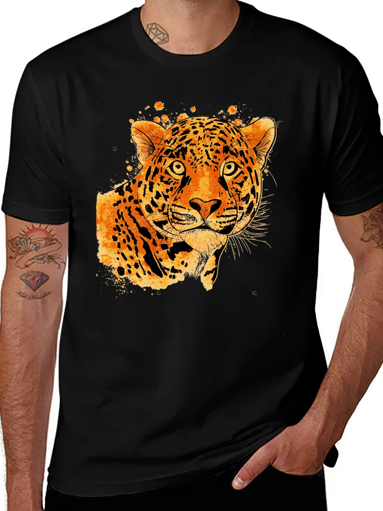 Variant 20 of Black Tee with Abstract Leopard Graphic