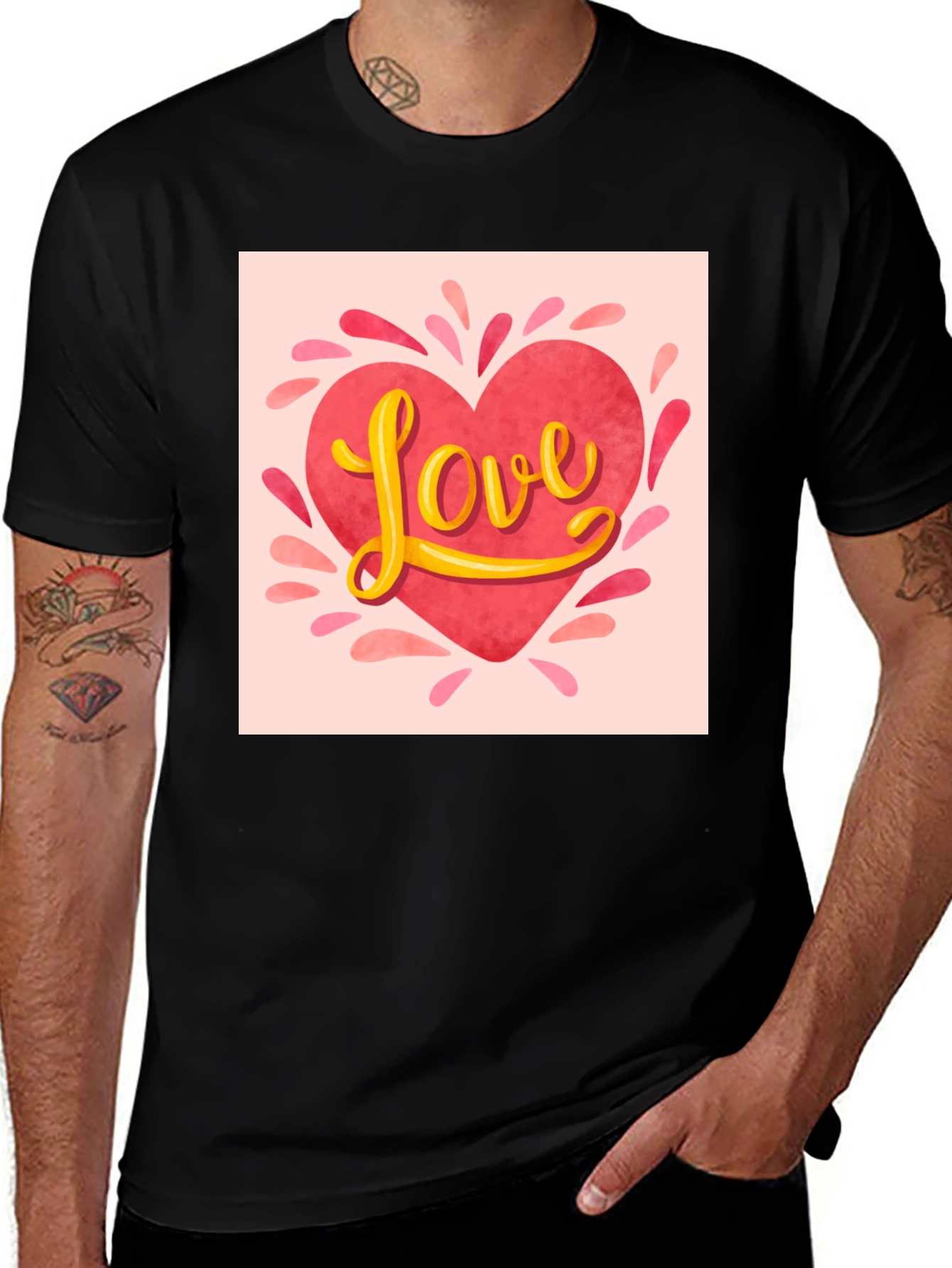 Variant 12 of Love Heart Graphic Tee - Black Casual T-Shirt
