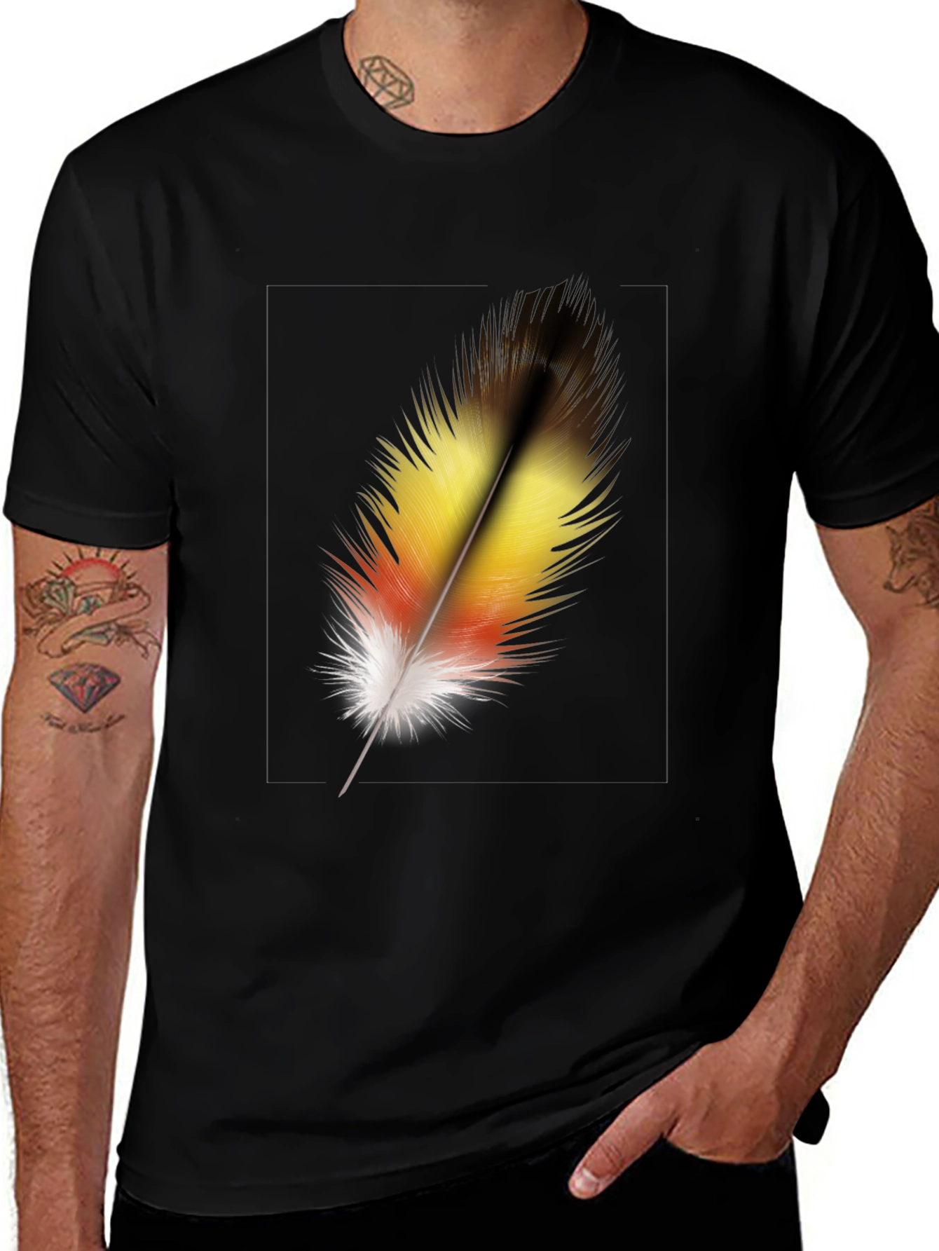 Variant 29 of Feather Graphic Black T-Shirt - Stylish Casual Wear