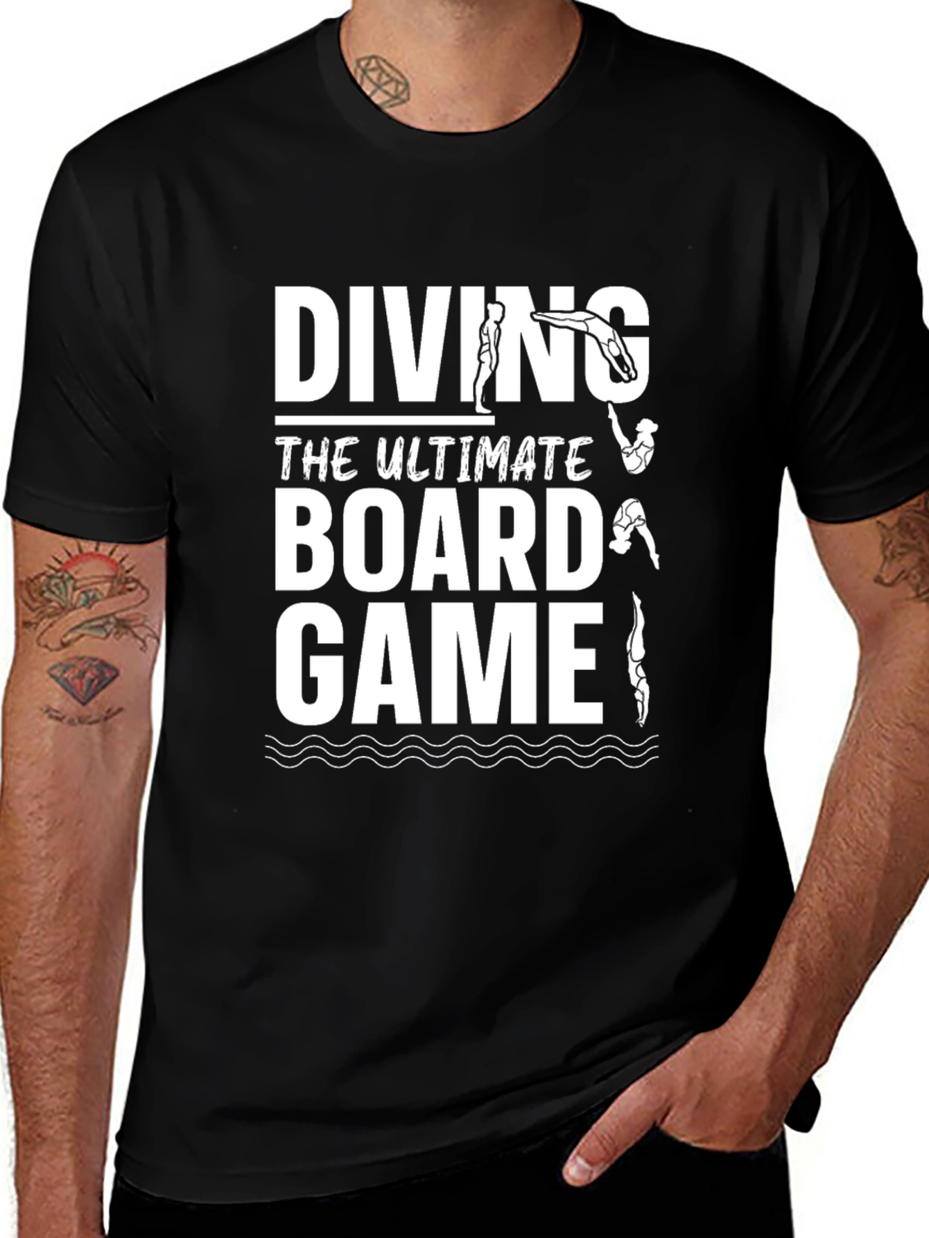 Variant 15 of Diving Board Game T-Shirt - Black, Humorous Design