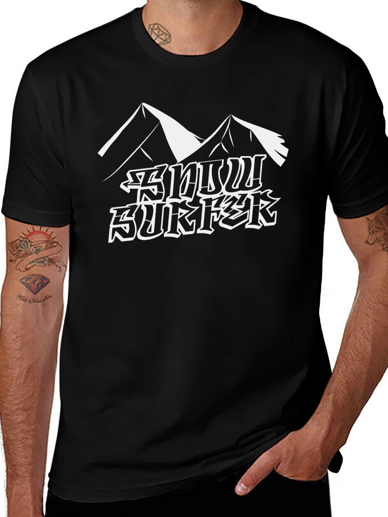 Variant 13 of Snow Surfer Graphic Tee - Mountain Design Black T-Shirt