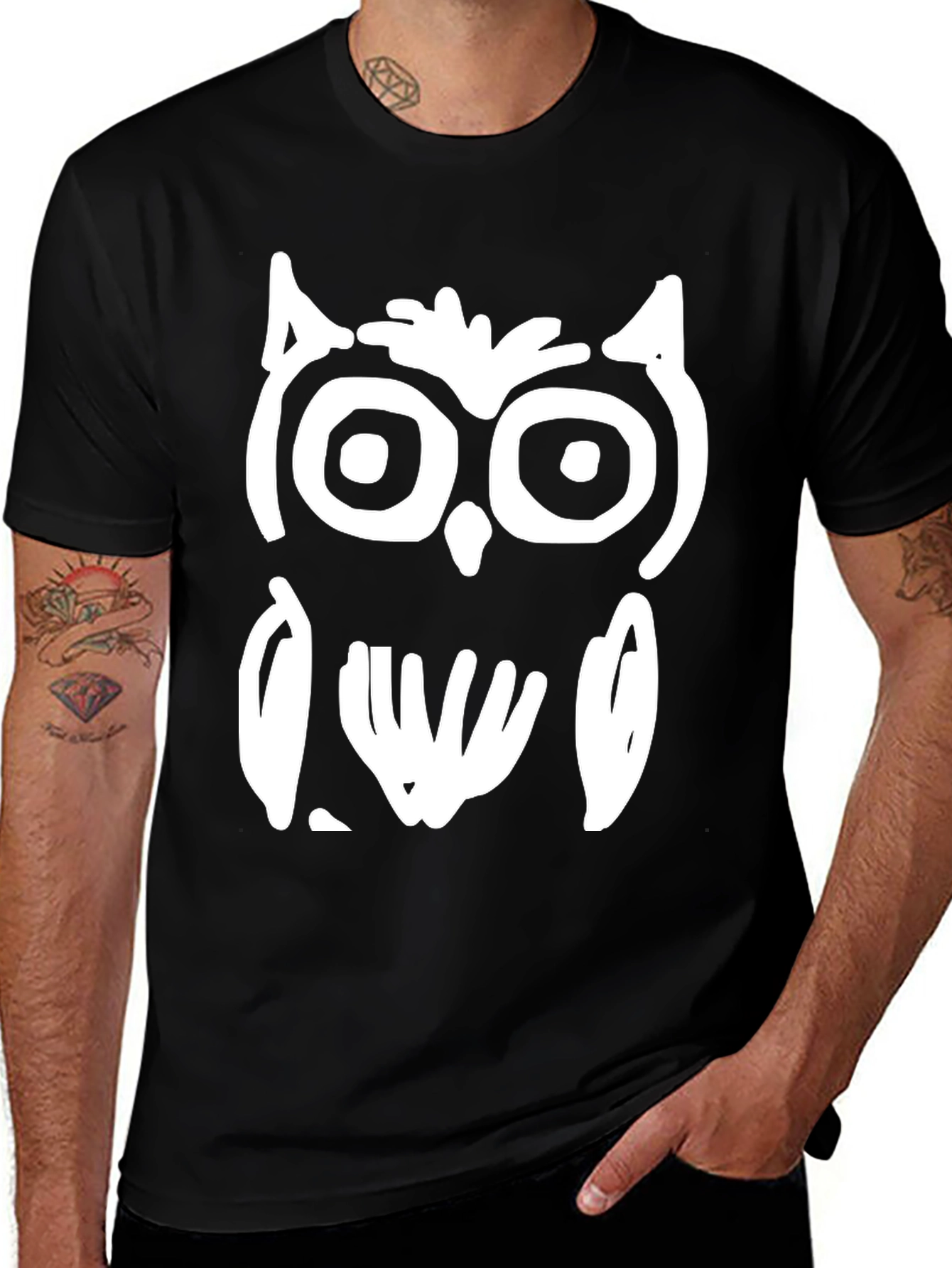 Variant 2 of Abstract Owl Graphic Black T-Shirt