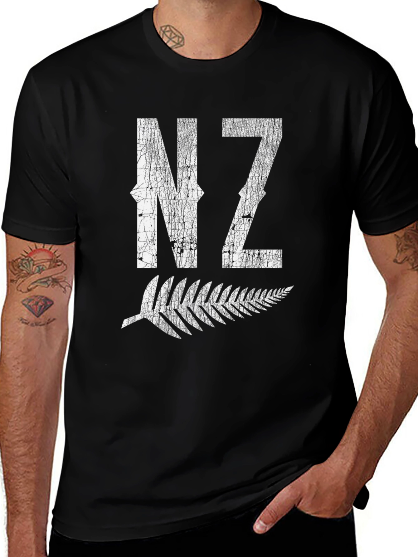 NZ New Zealand Fern Print Black T-Shirt