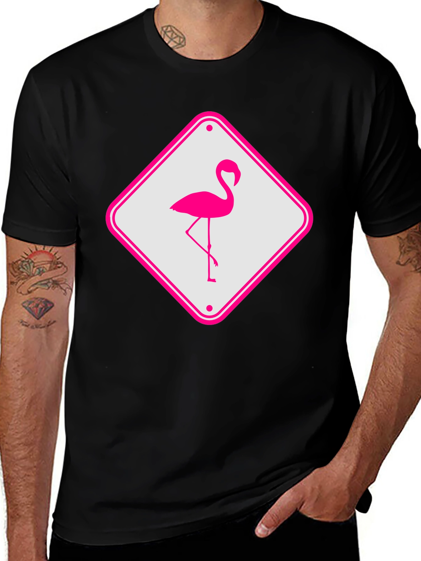 Variant 19 of Flamingo Sign Graphic Tee - Cool Novelty T-Shirt