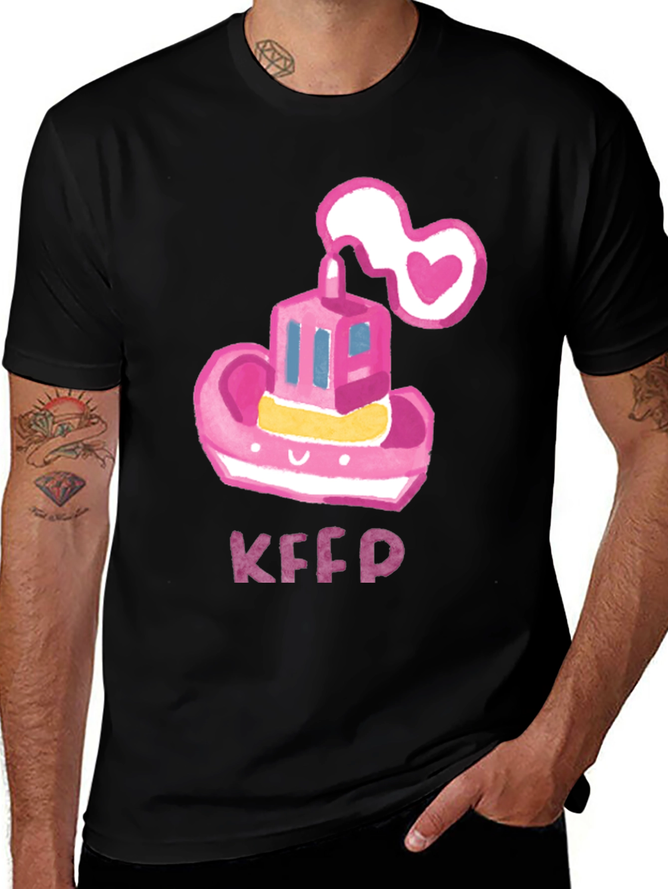 Variant 9 of Pink Tugboat Heart Tee - Cute & Unique Black T-Shirt