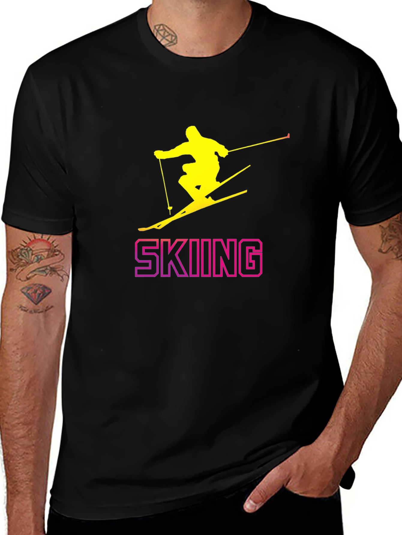 Variant 15 of Skiing Graphic Tee - Black Cotton T-Shirt