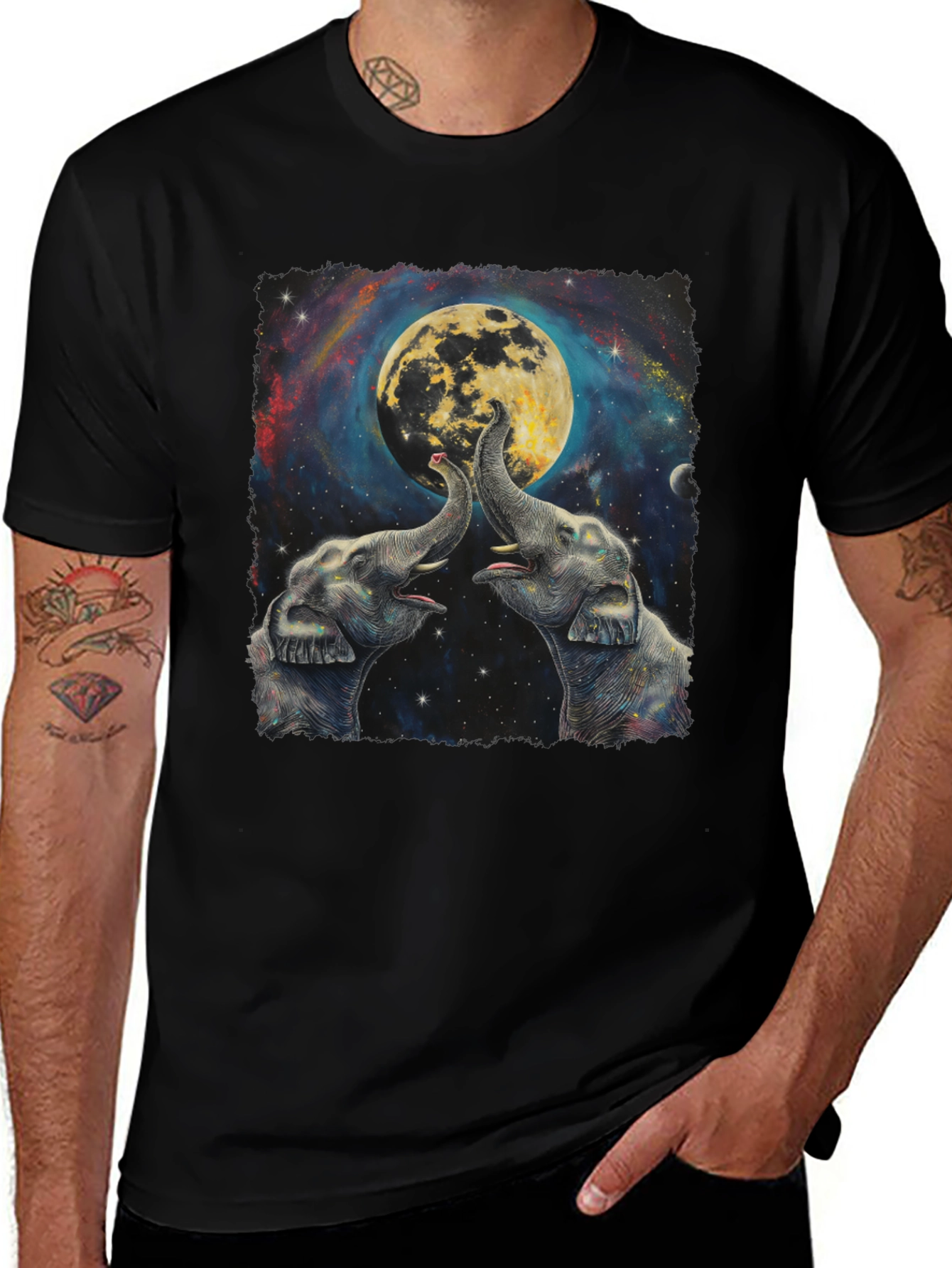 Variant 24 of Elephant Moon T-Shirt - Artistic Graphic Tee