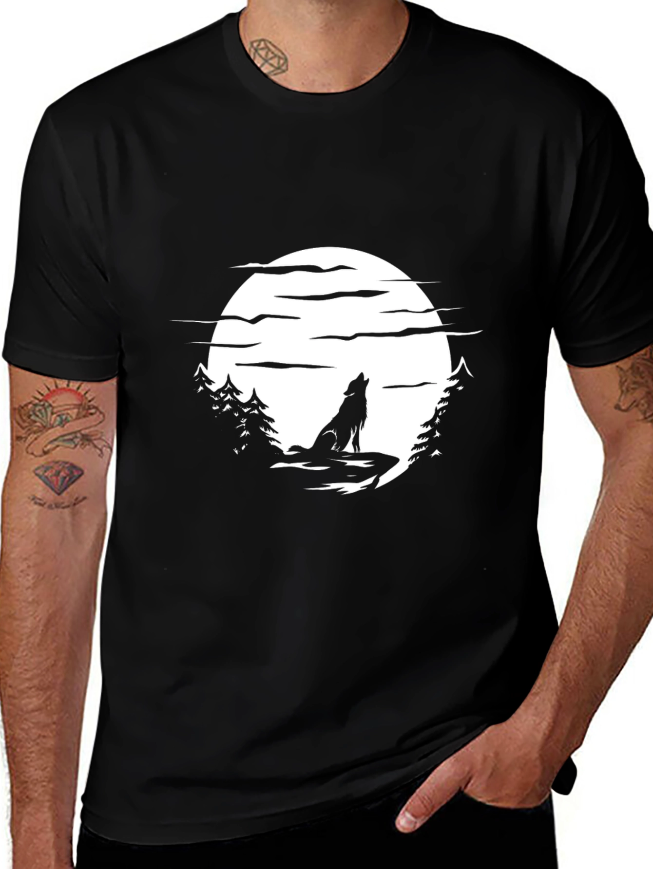 Variant 18 of Wolf Moon Graphic T-Shirt - Black, Nature Inspired Design